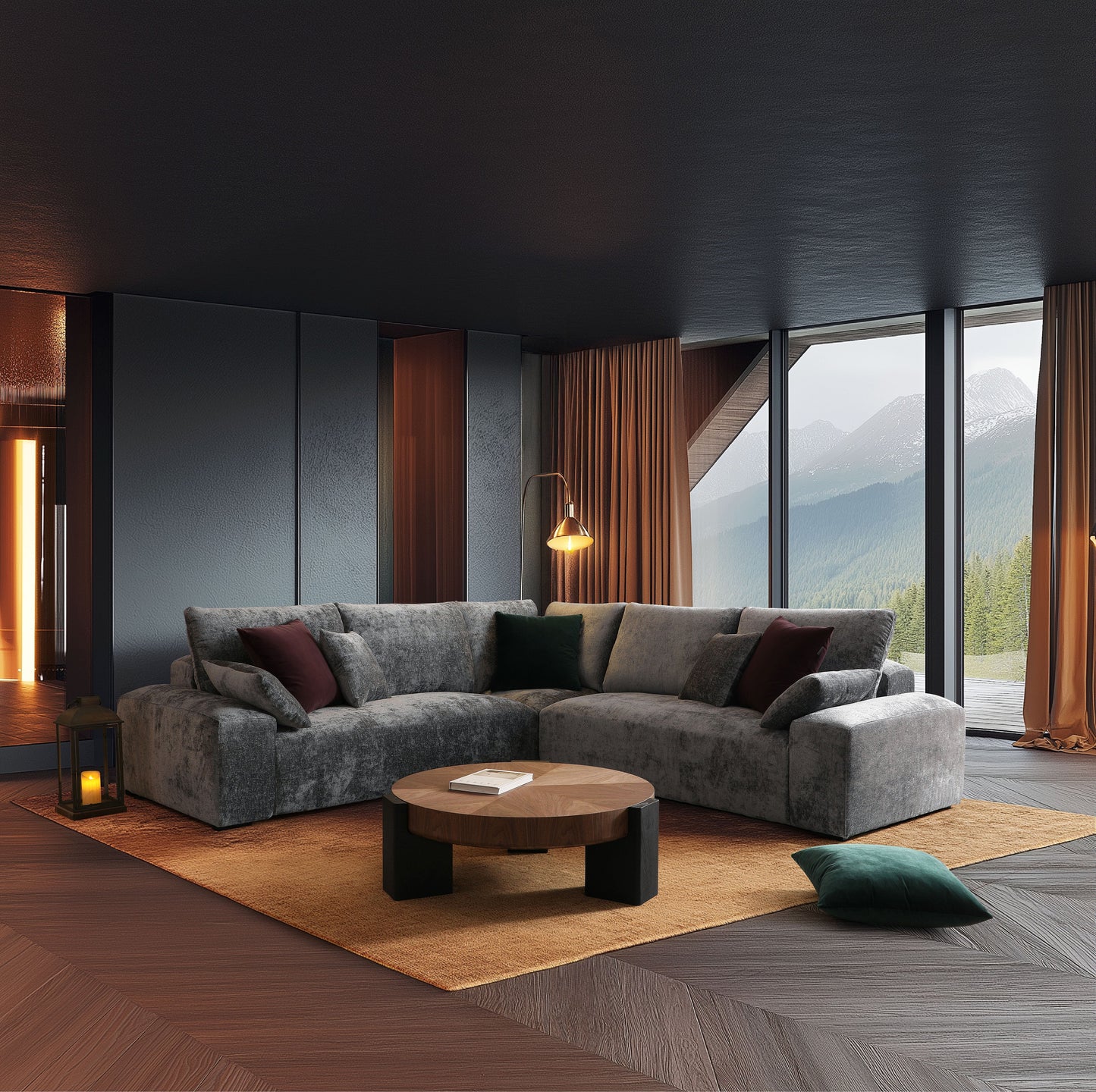 The Empress Gray Corner Sectional Sofa-Gray