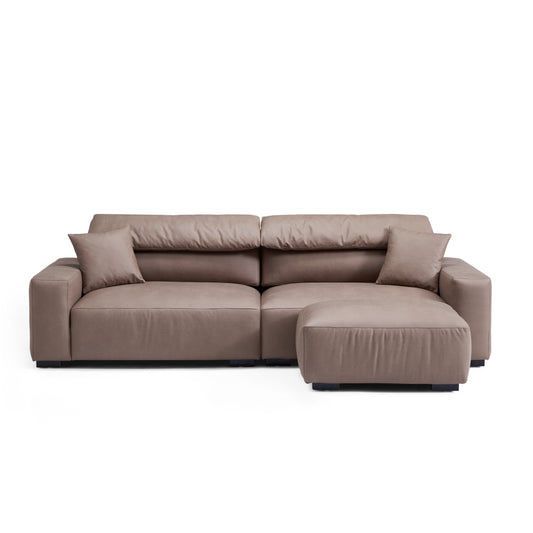 Chestnut Brown Leather Sofa and Ottoman-hidden