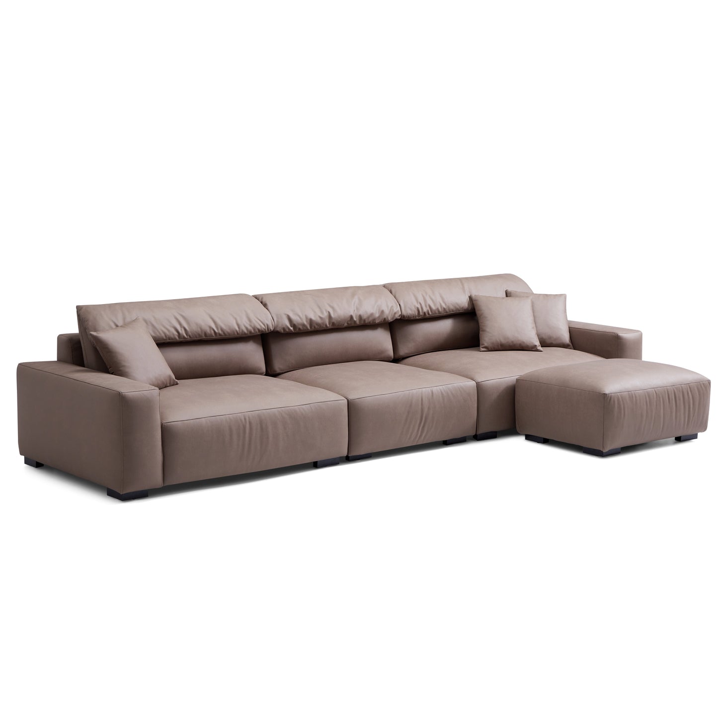 Chestnut Brown Leather Sofa and Ottoman-Brown-144.8"