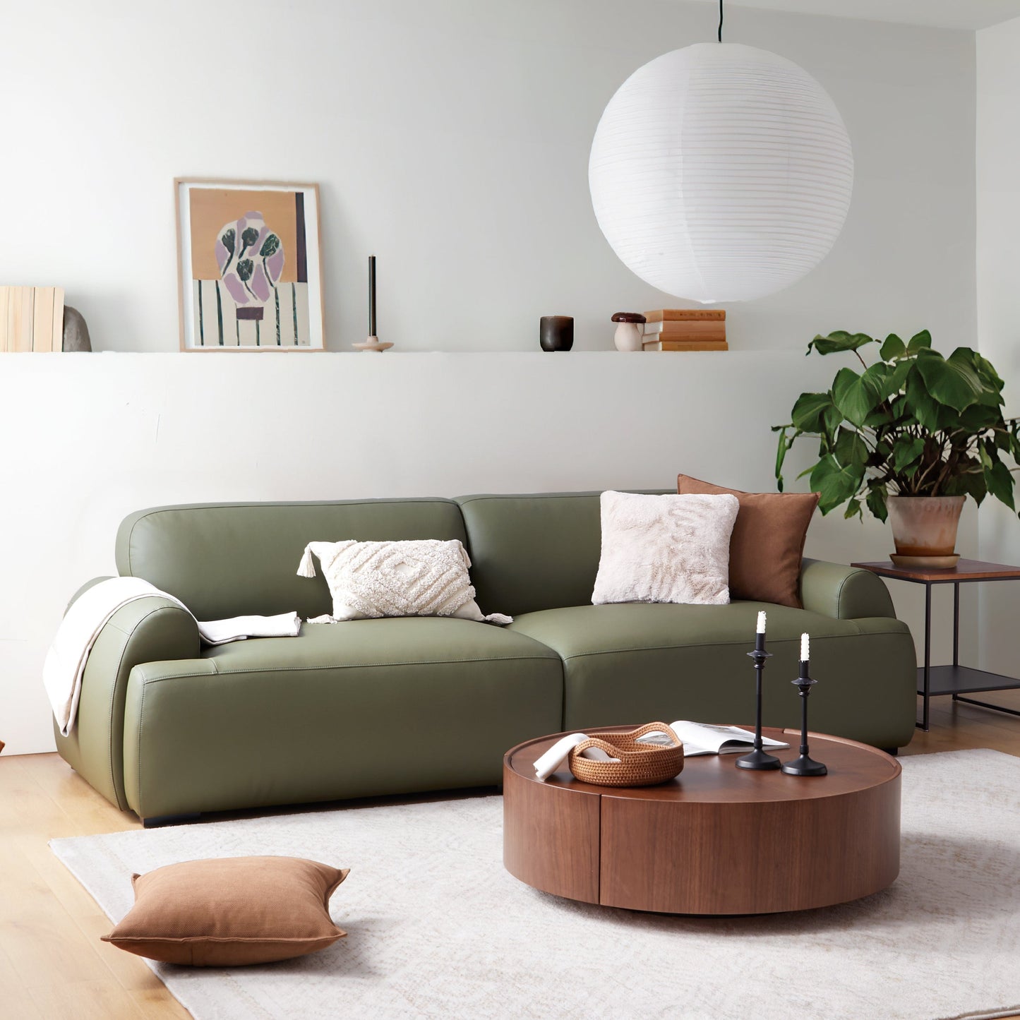 Brenley Modern Italian Leather Sofa-Olive