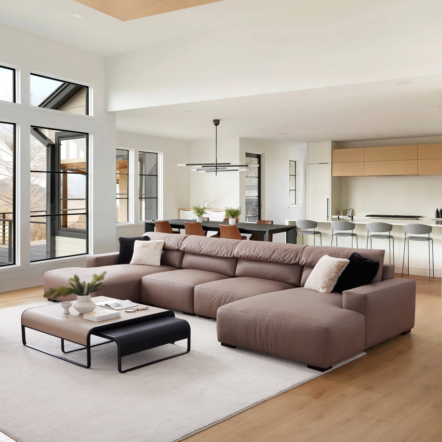 Chestnut Brown Double Chaise Sectional-Brown