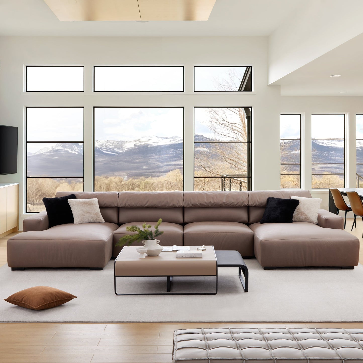 Chestnut Brown Double Chaise Sectional-Brown