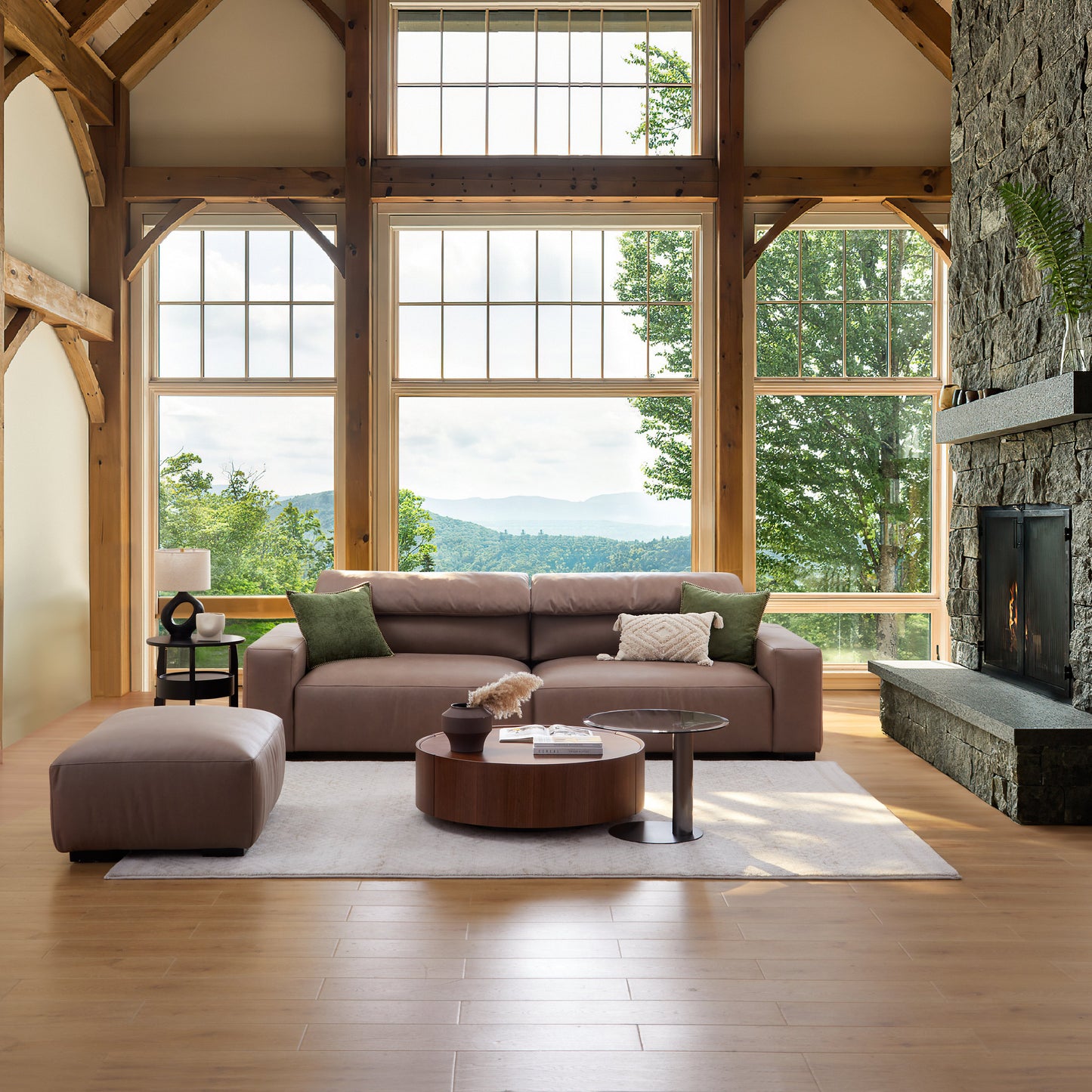 Chestnut Brown Leather Sofa and Ottoman-Brown