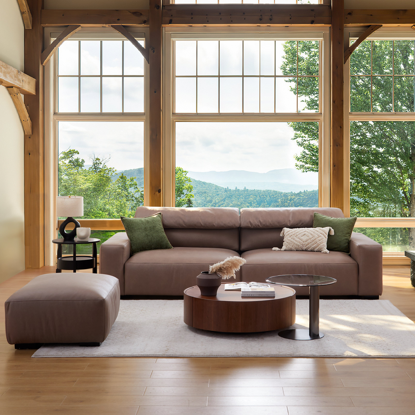 Chestnut Brown Leather Sofa and Ottoman-Brown