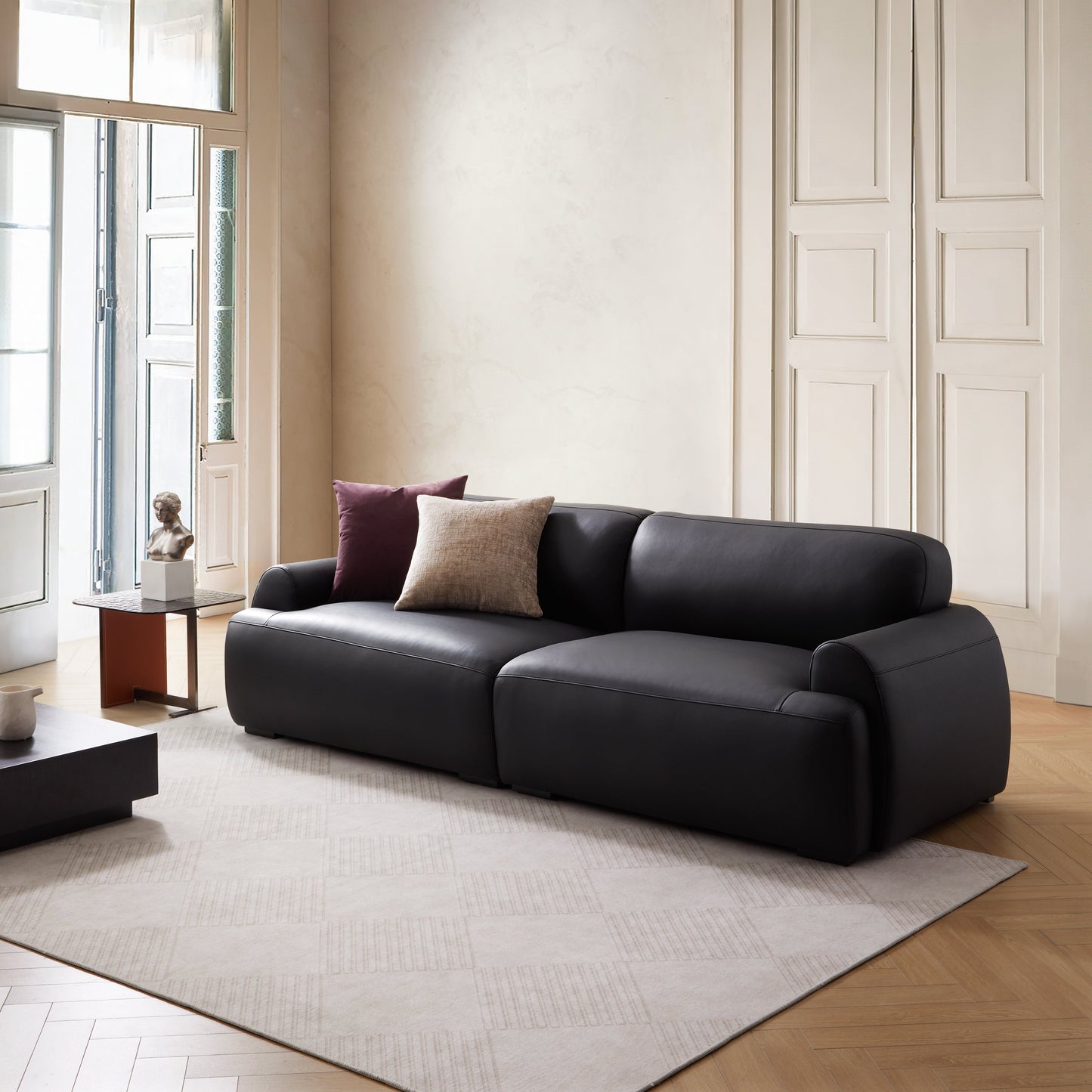 Brenley Modern Italian Leather Sofa-Black