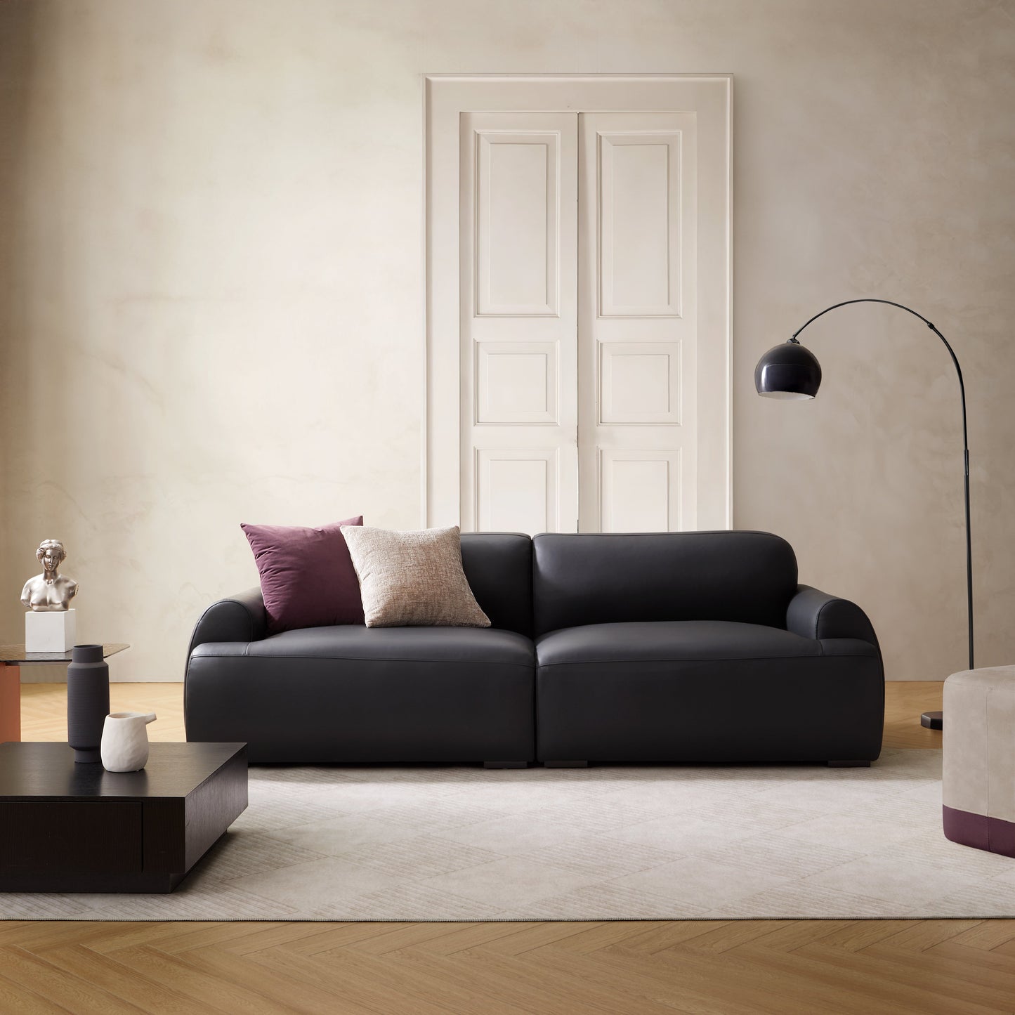 Brenley Modern Italian Leather Sofa-Black