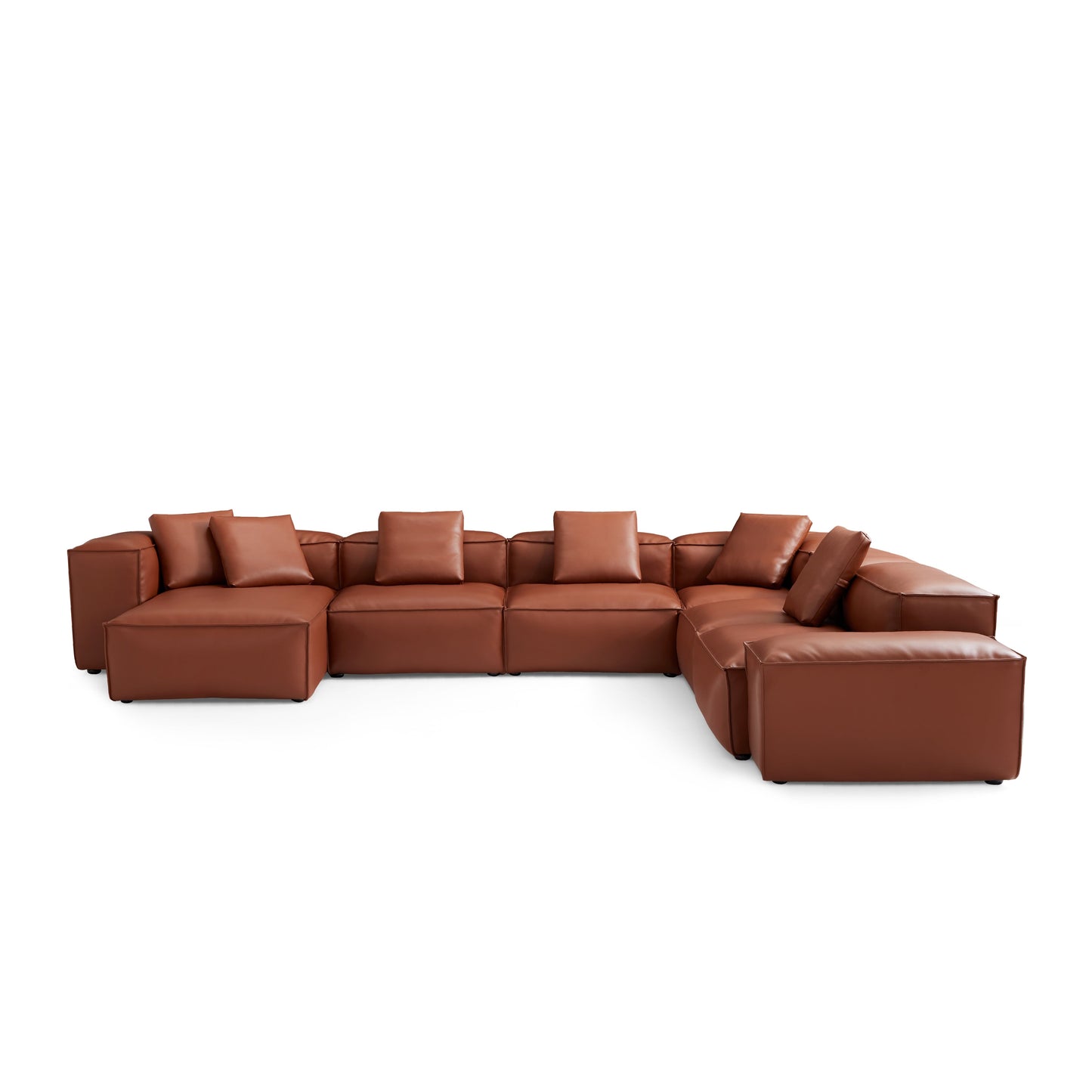 Cube Modular Brown Genuine Leather U Shaped Sectional-Brown