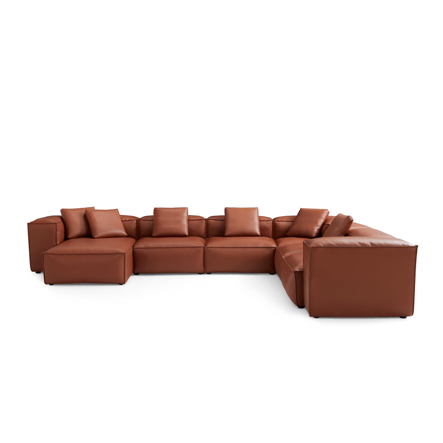 Cube Modular Brown Genuine Leather U Shaped Sectional-Brown