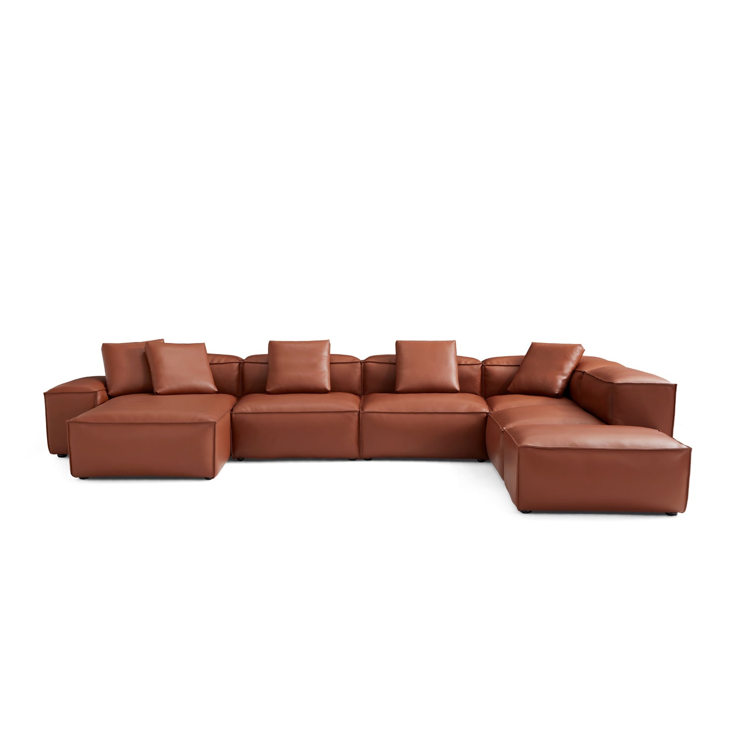Cube Modular Brown Genuine Leather U Shaped Sectional-Brown