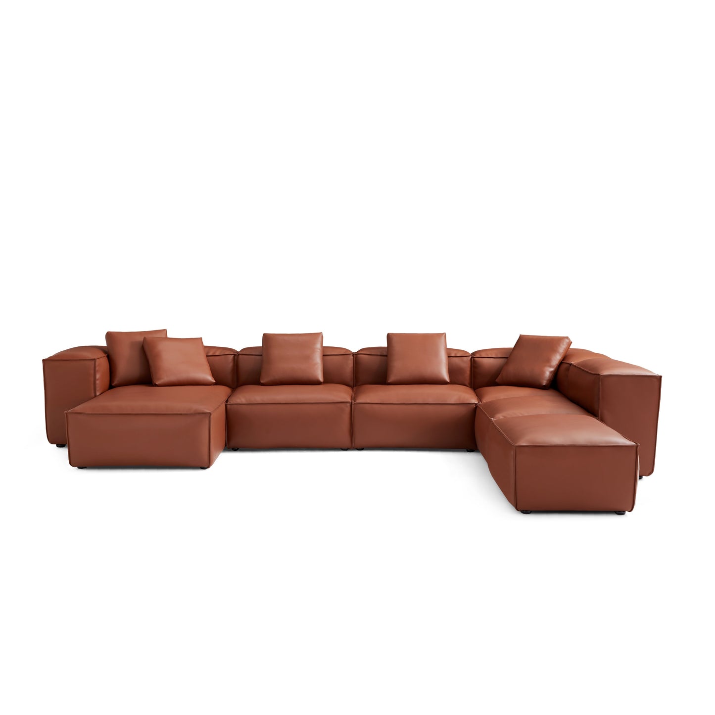 Cube Modular Brown Genuine Leather U Shaped Sectional-Brown