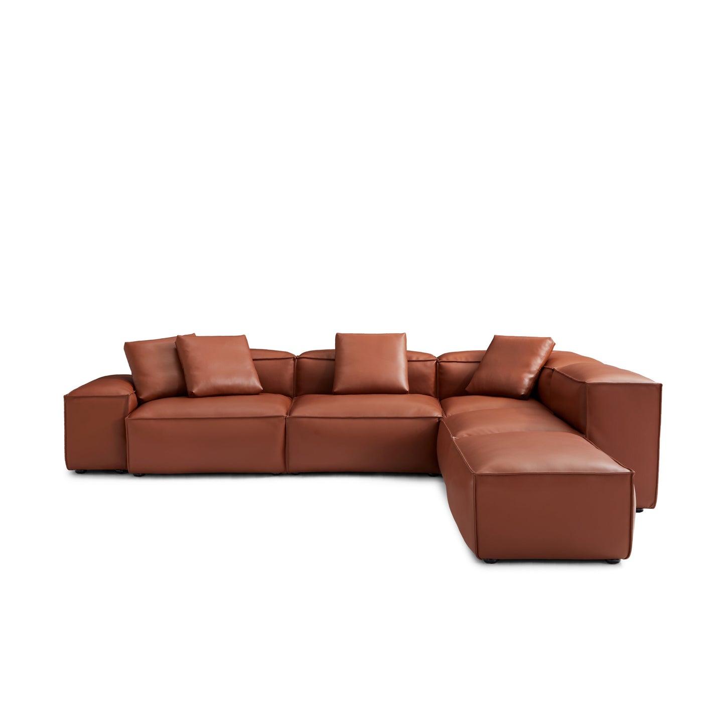 Cube Modular Brown Genuine Leather Corner Sectional-Brown