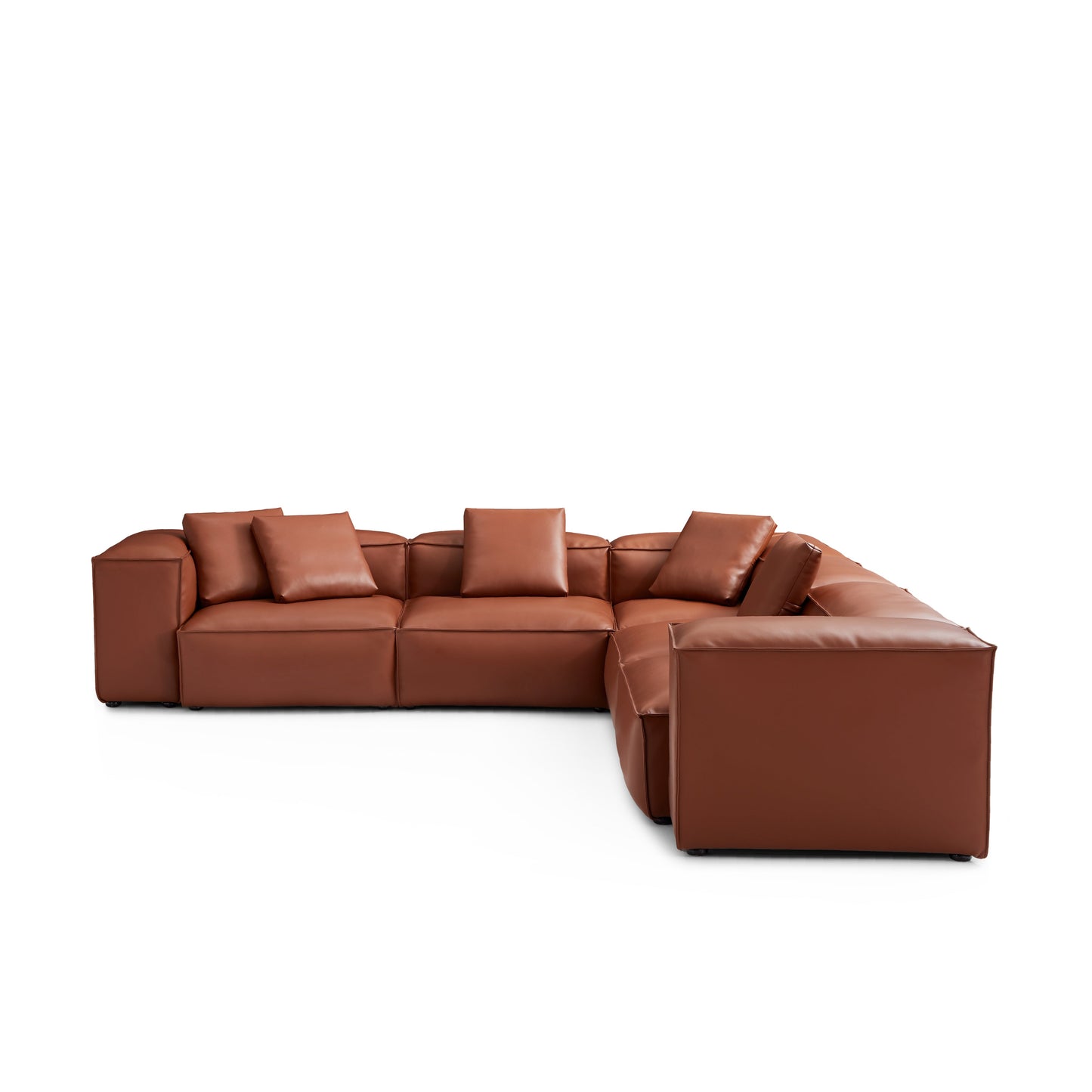 Cube Modular Brown Genuine Leather Corner Sectional-Brown