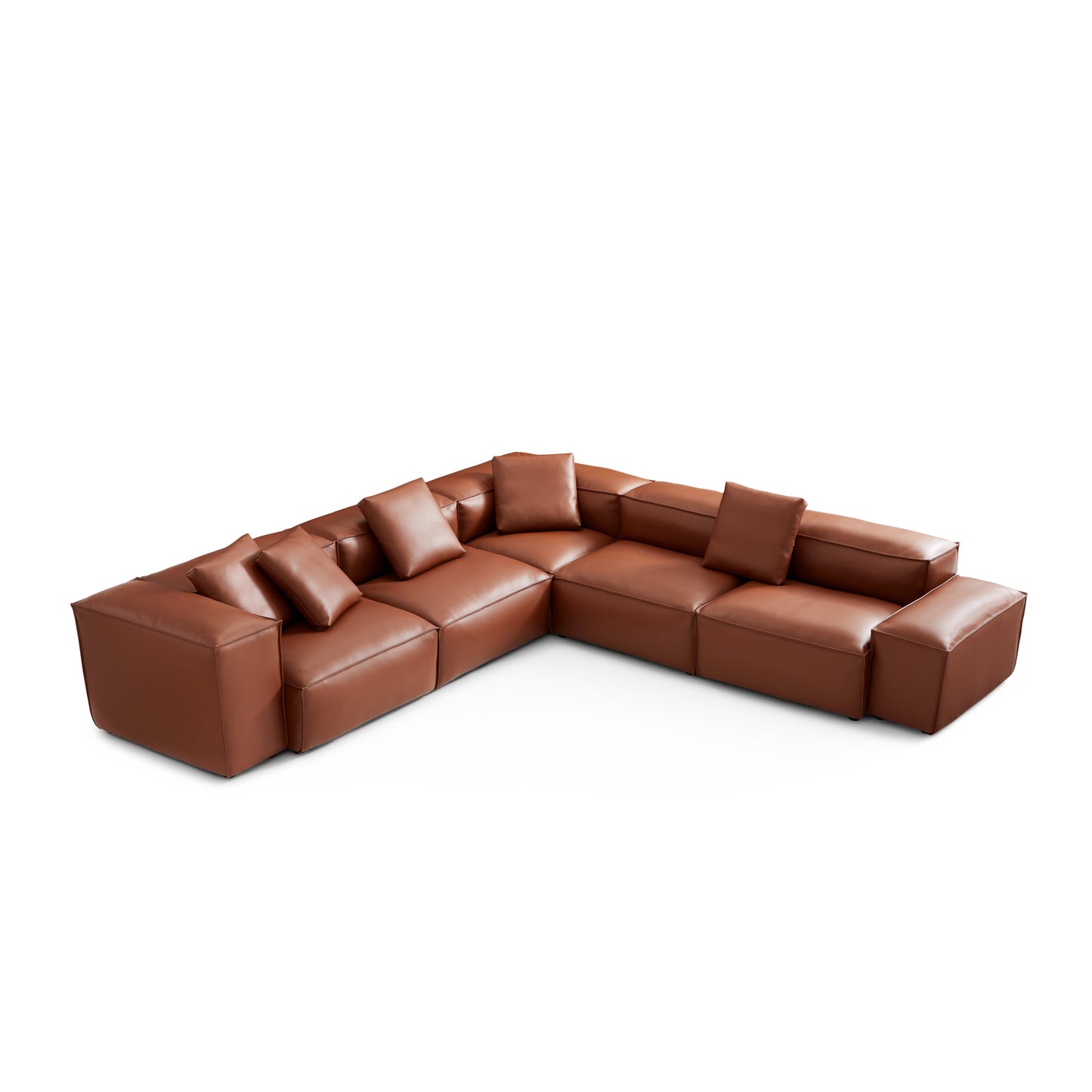 Cube Modular Brown Genuine Leather Corner Sectional-Brown
