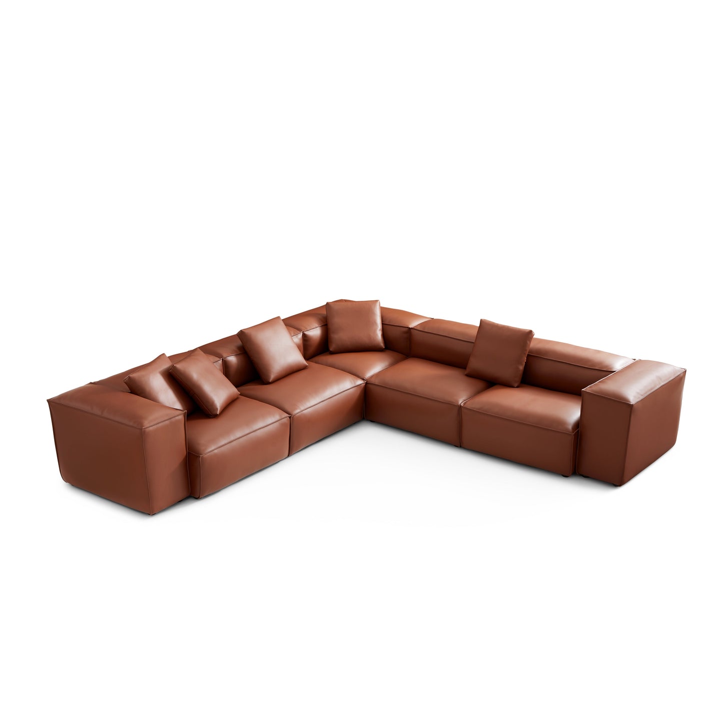 Cube Modular Brown Genuine Leather Corner Sectional-Brown