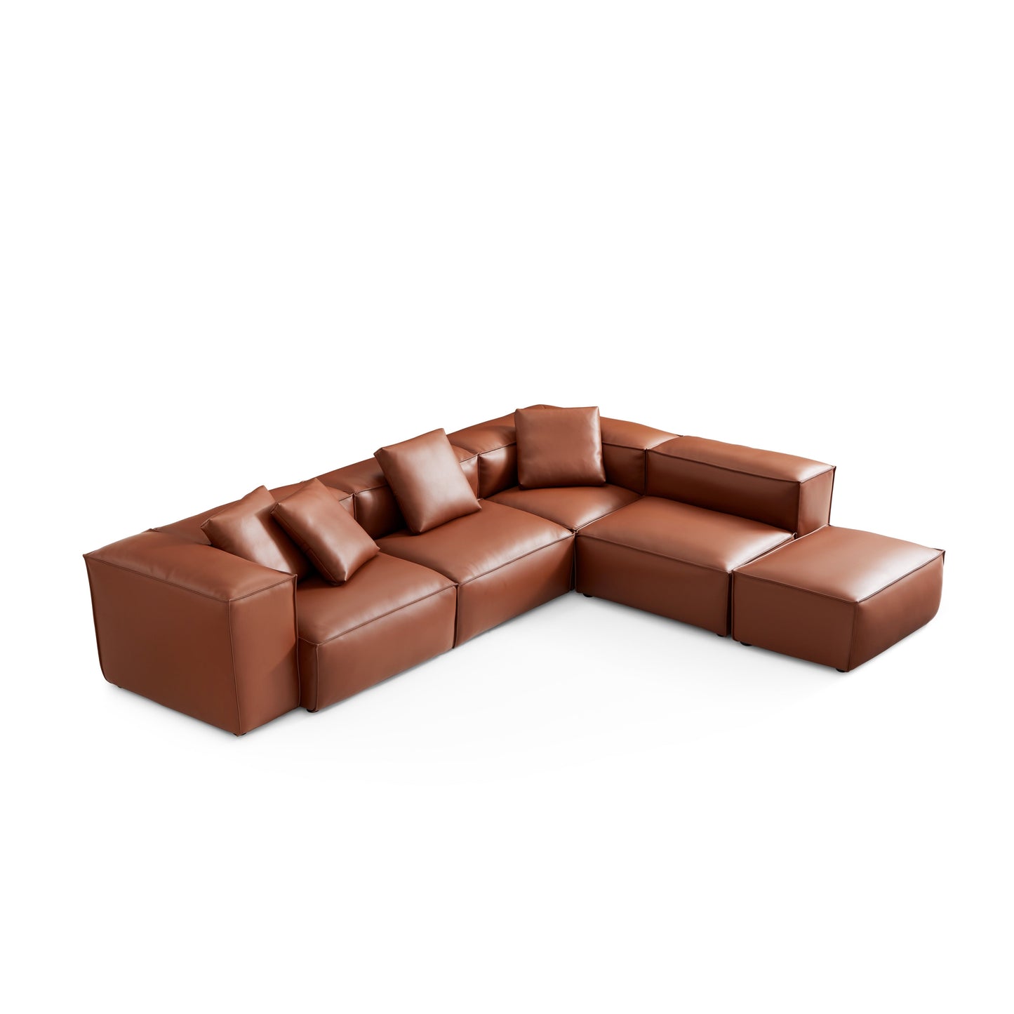Cube Modular Brown Genuine Leather Corner Sectional-Brown
