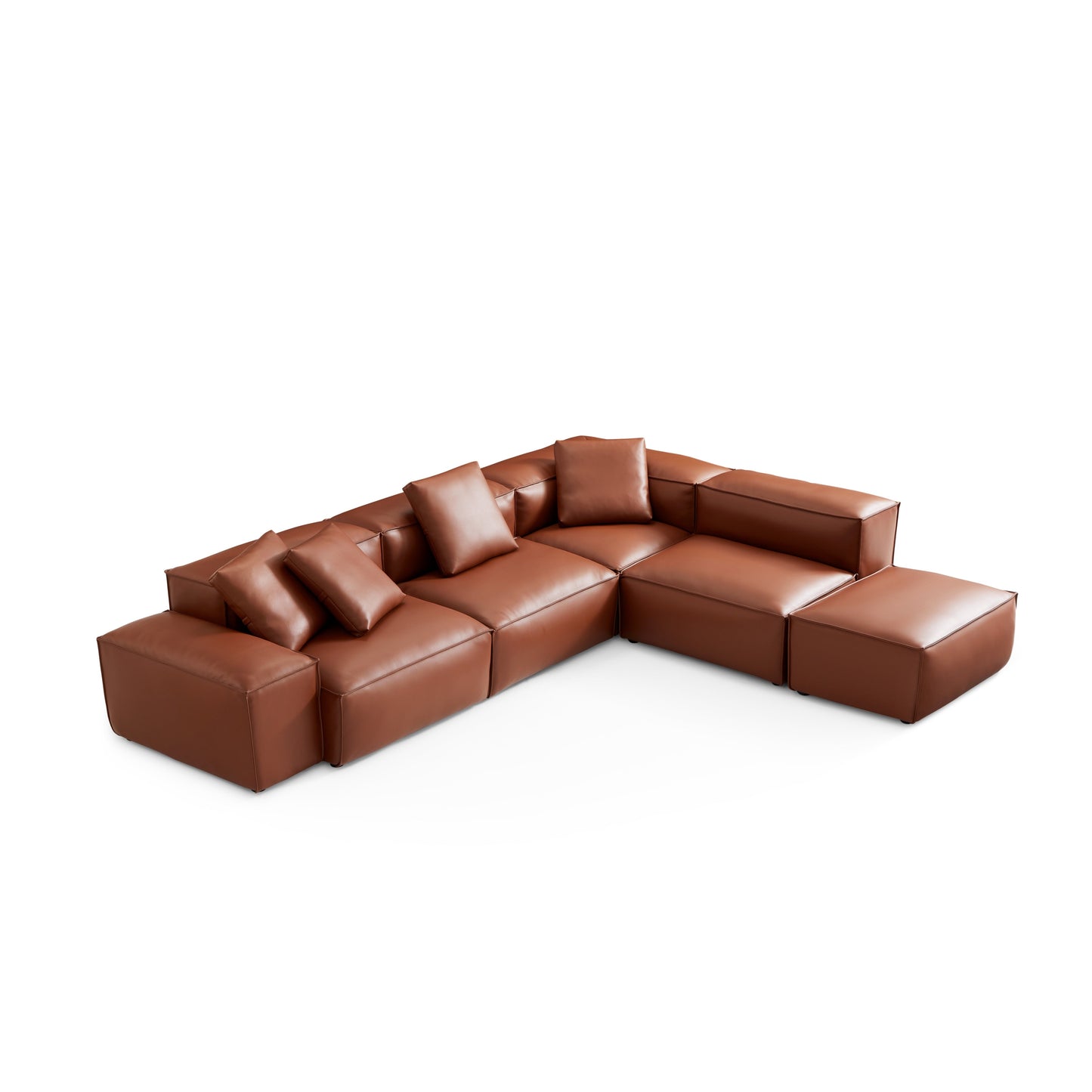 Cube Modular Brown Genuine Leather Corner Sectional-Brown