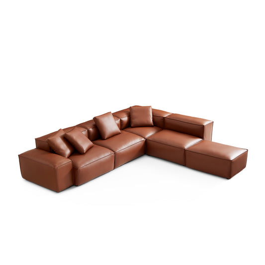 Cube Modular Brown Genuine Leather Corner Sectional-Brown