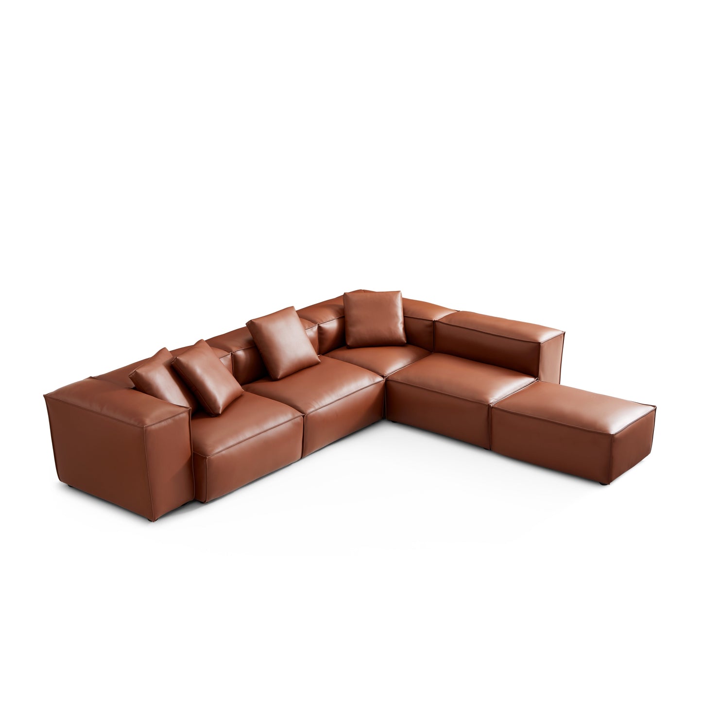 Cube Modular Brown Genuine Leather Corner Sectional-Brown