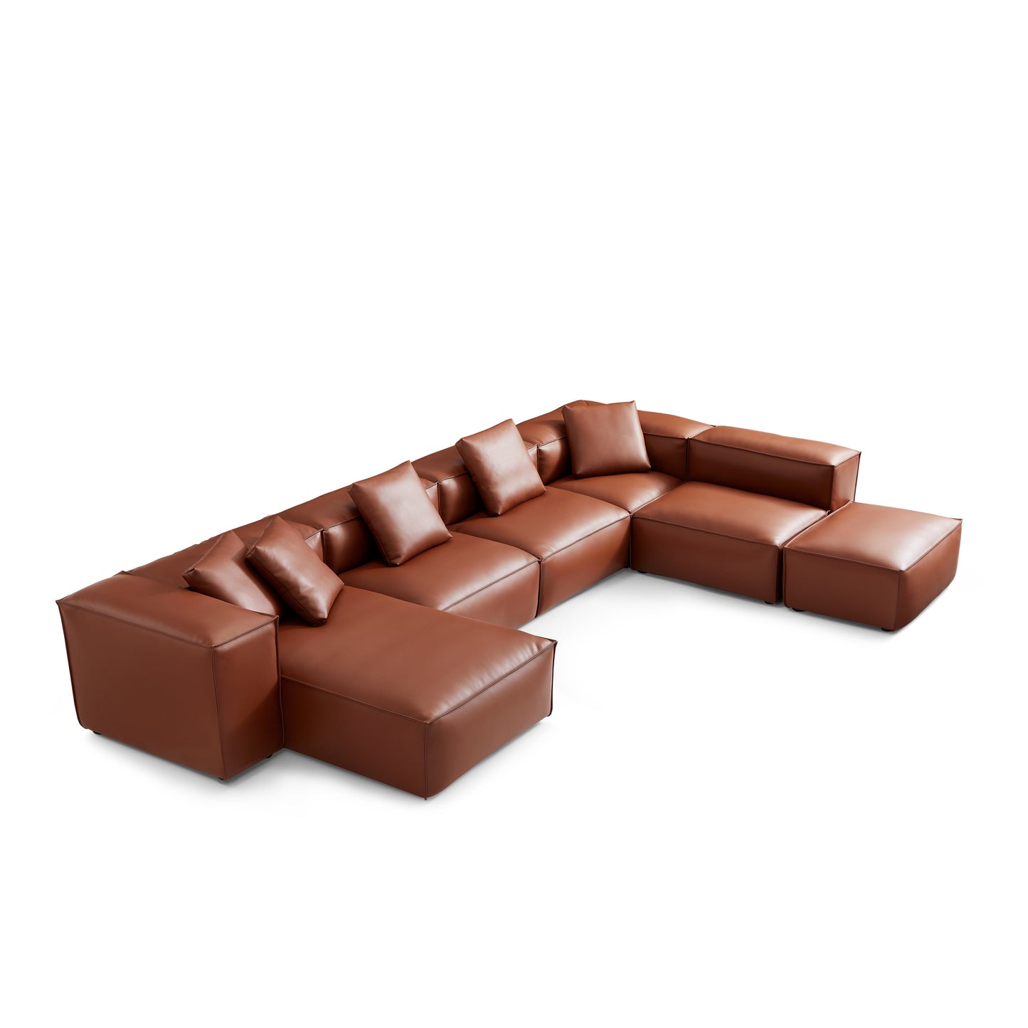 Cube Modular Brown Genuine Leather U Shaped Sectional-Brown