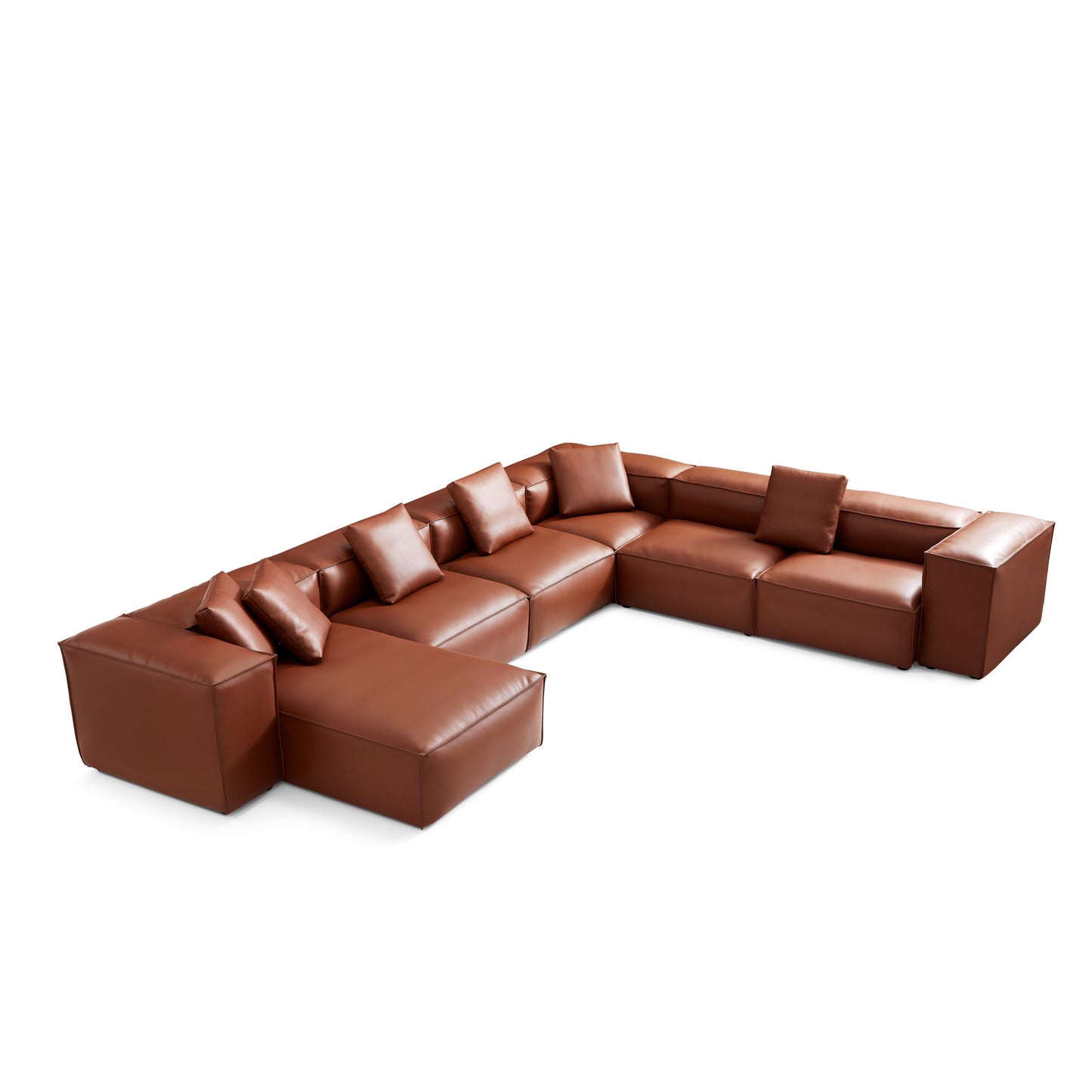 Cube Modular Brown Genuine Leather U Shaped Sectional-Brown