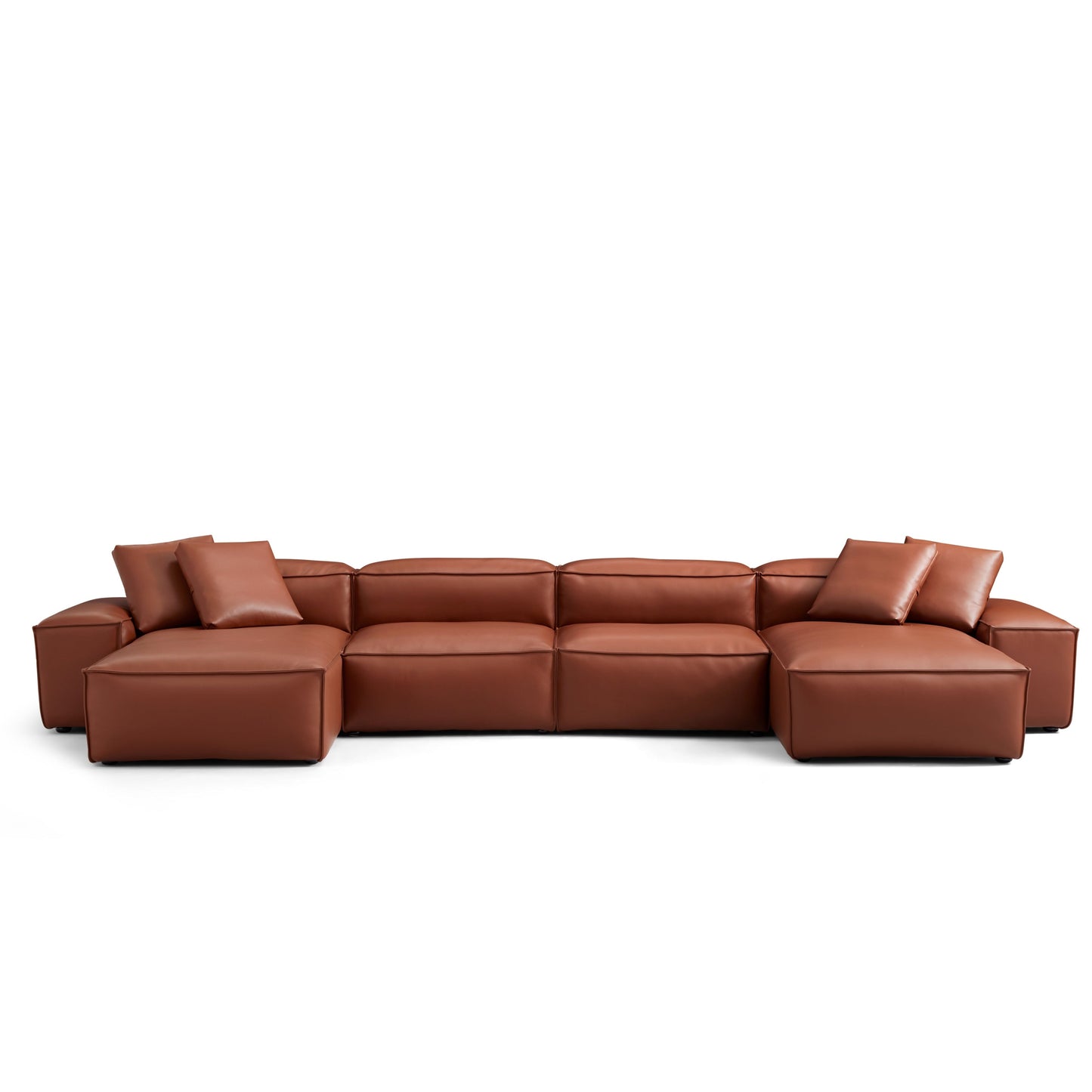 Cube Modular Brown Genuine Leather U Shaped Sectional-Brown
