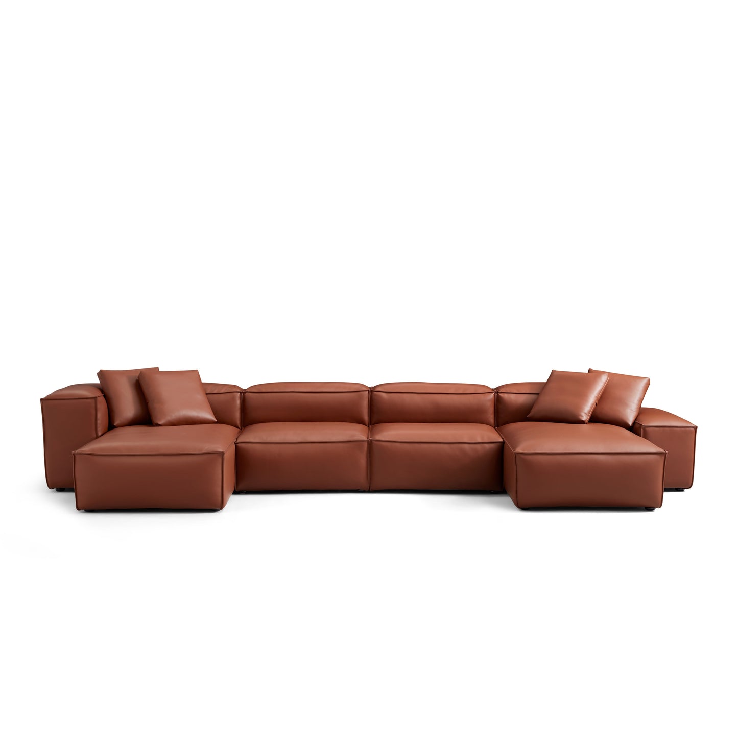 Cube Modular Brown Genuine Leather U Shaped Sectional-Brown