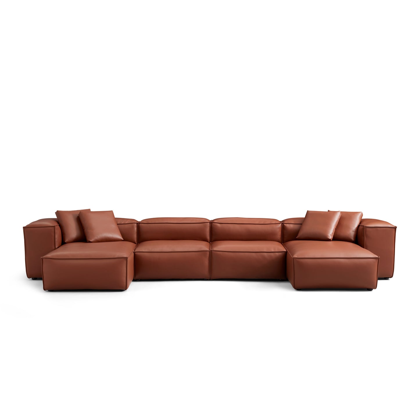 Cube Modular Brown Genuine Leather U Shaped Sectional-Brown