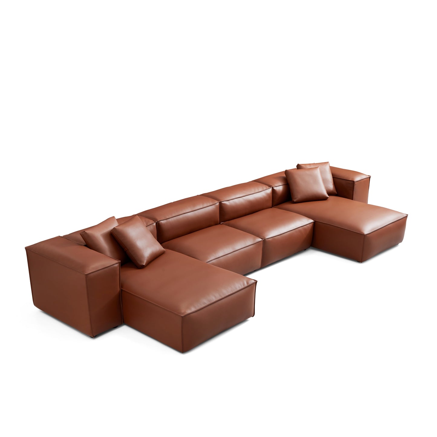 Cube Modular Brown Genuine Leather U Shaped Sectional-Brown