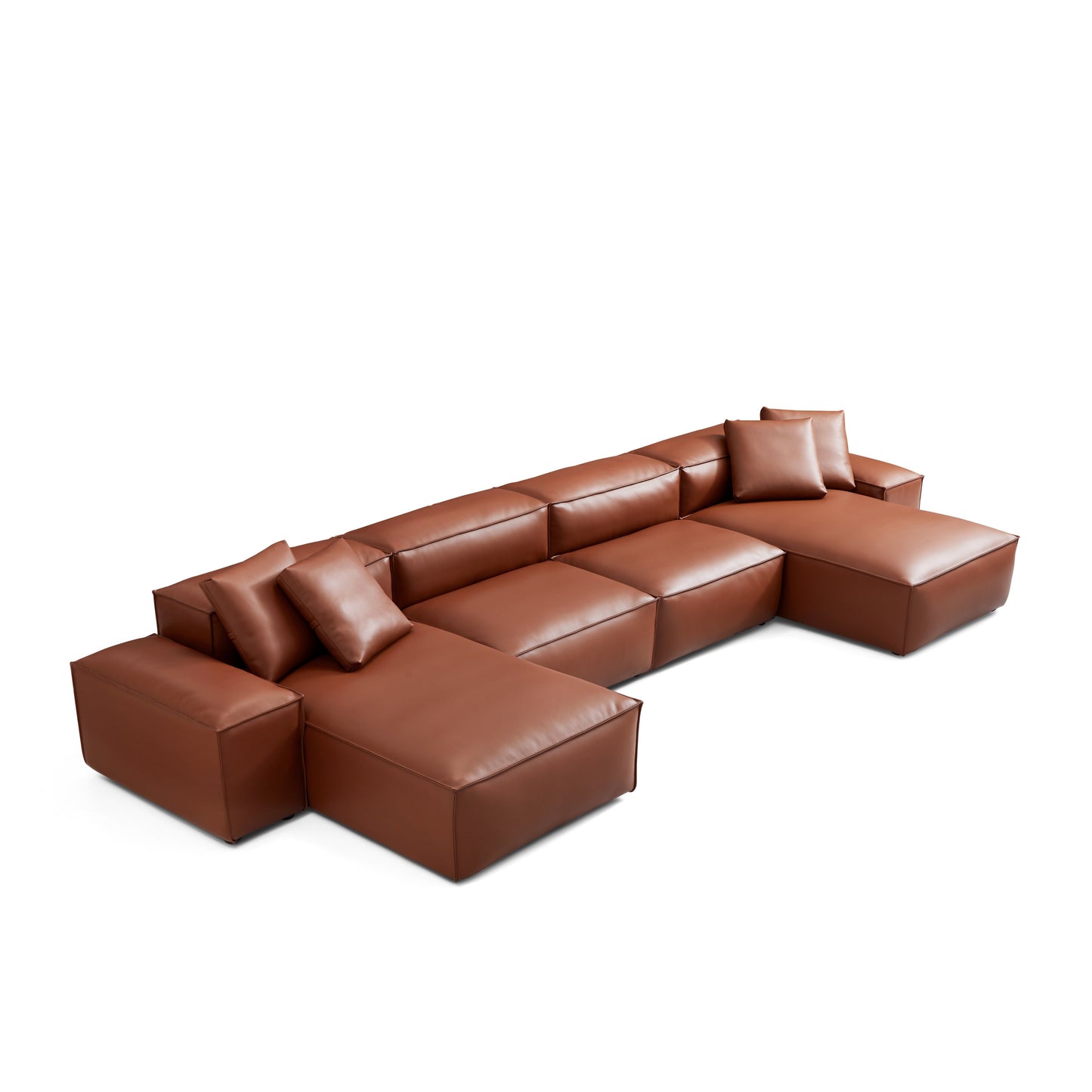 Cube Modular Brown Genuine Leather U Shaped Sectional-Brown