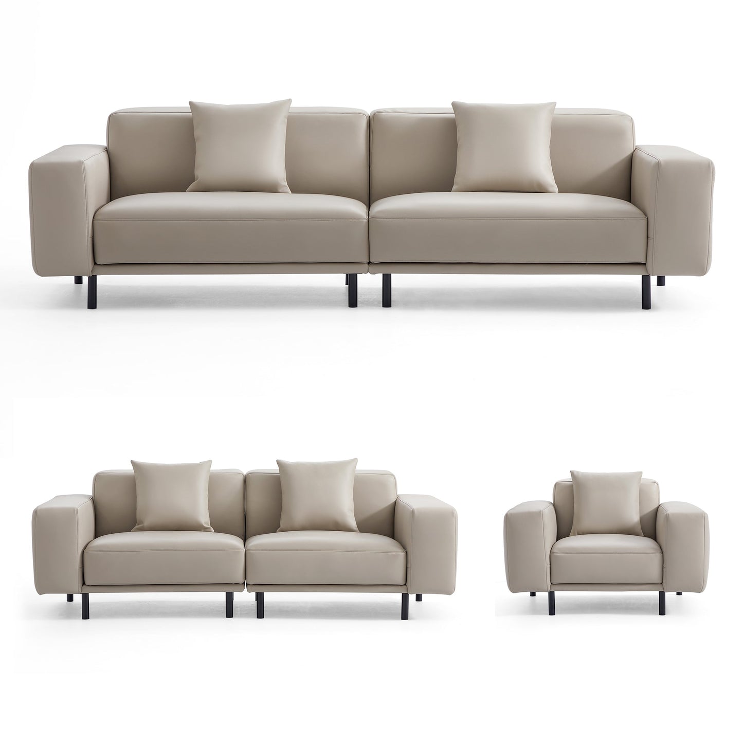 Noble Dark Gray Leather Sofa Set-Beige