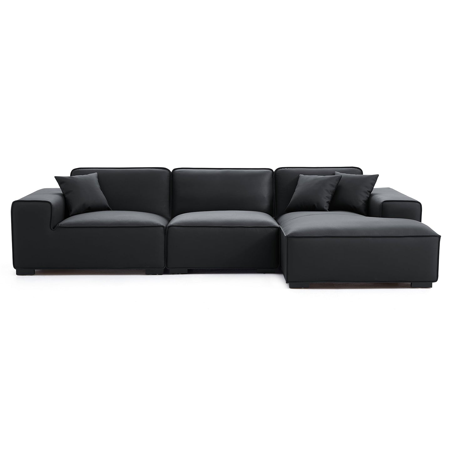 Domus Modular Black Leather Sectional Sofa-Black-126.0"-Facing Right