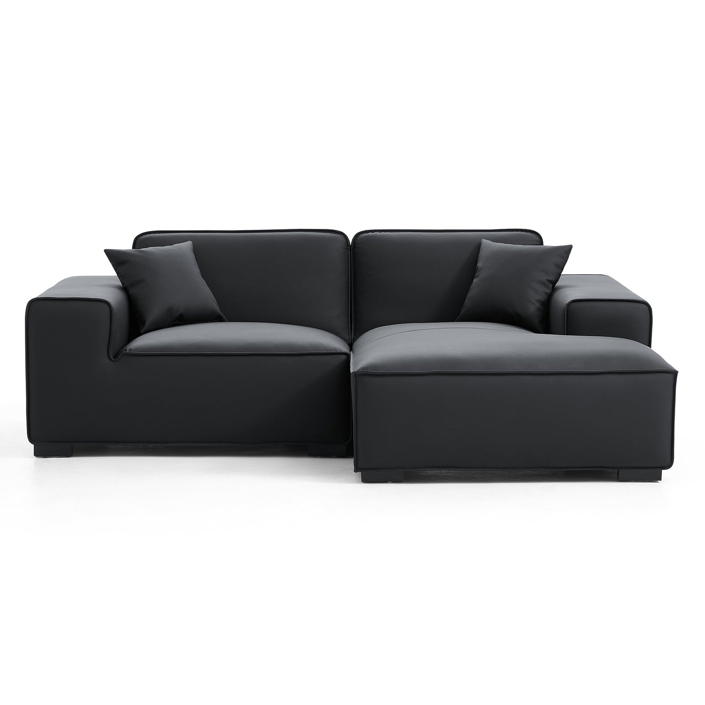 Domus Modular Beige Leather Sectional Sofa-Black-90.6"-Facing Right