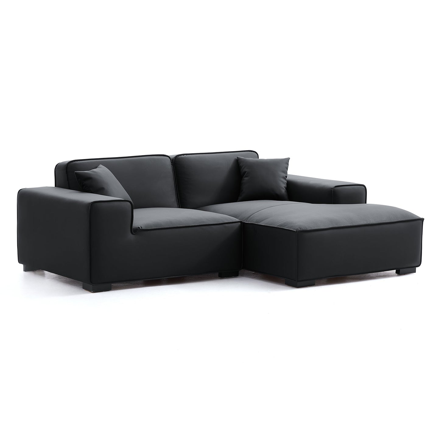 Domus Modular Black Leather Sectional Sofa-Black-90.6"-Facing Right