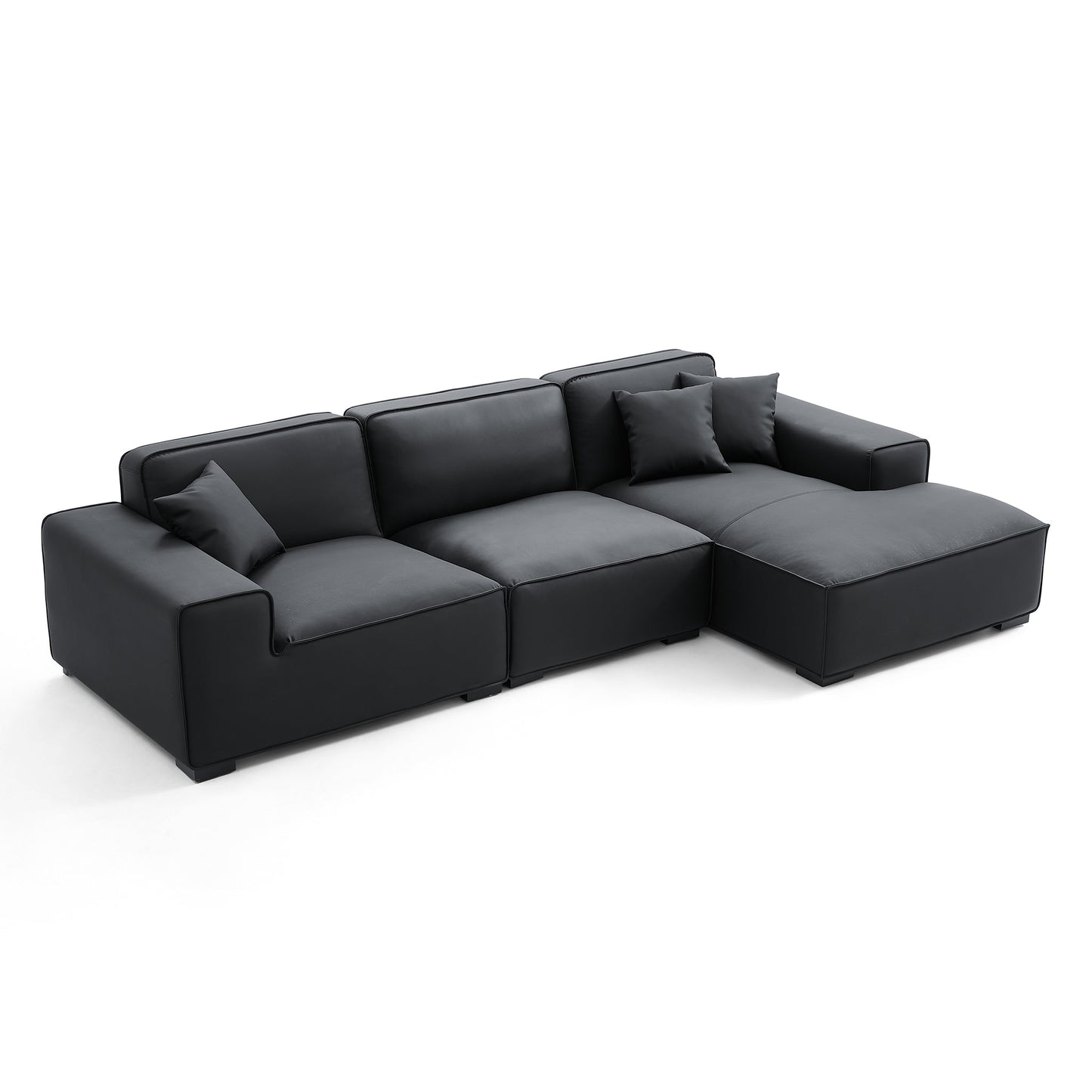 Domus Modular Beige Leather Sectional Sofa-Black-126.0"-Facing Right