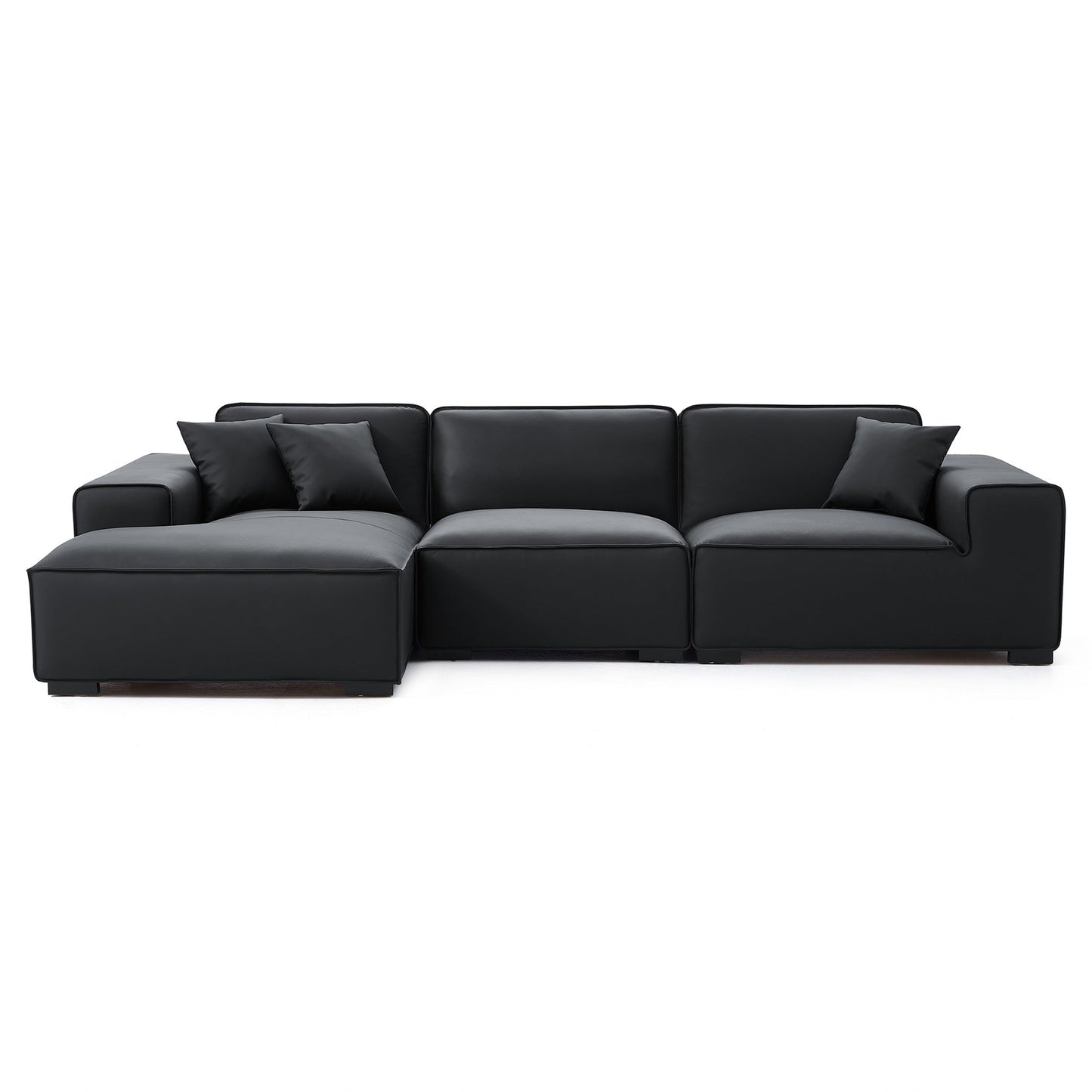 Domus Modular Black Leather Sectional Sofa-Black-126.0"-Facing Left