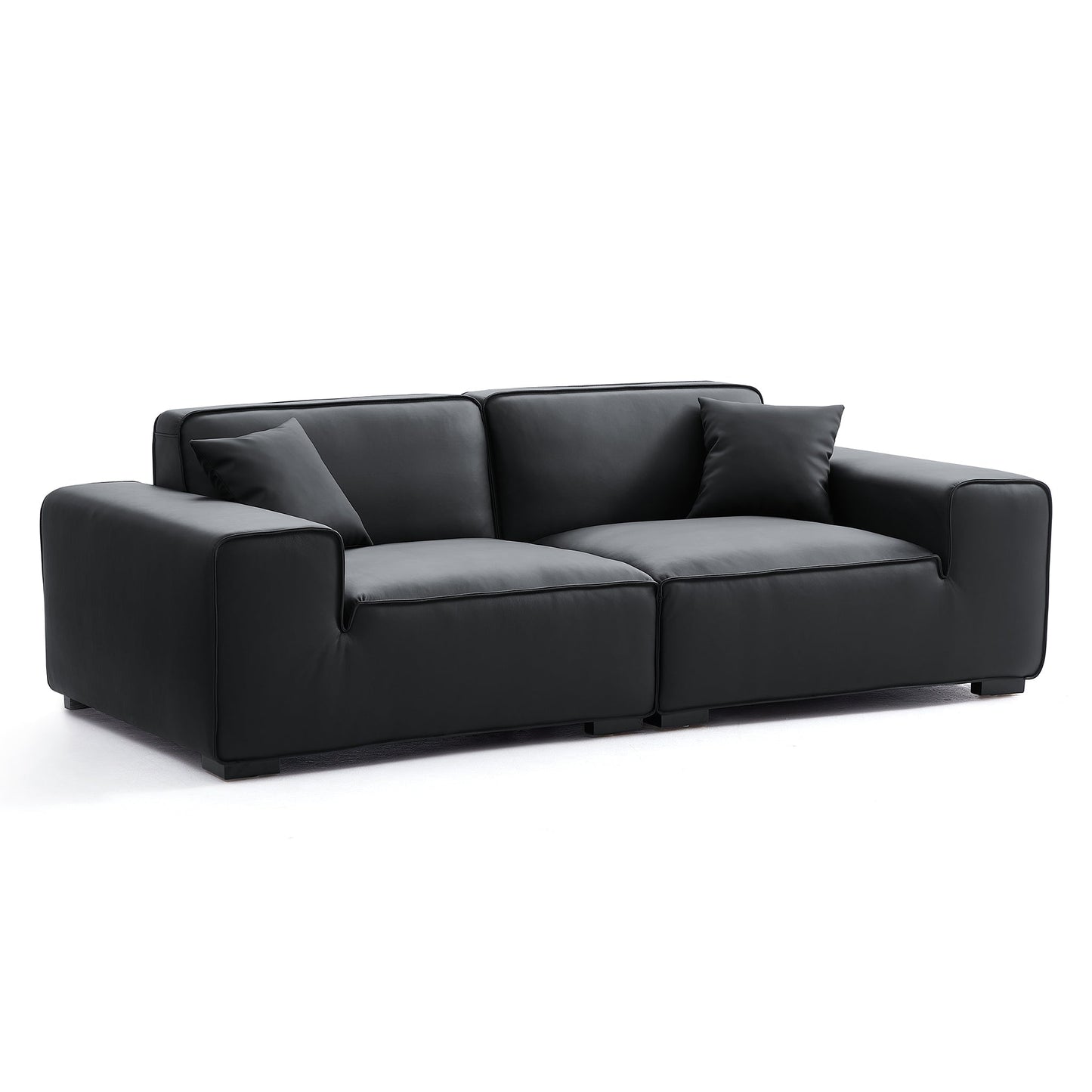 Domus Modular Black Leather Sofa Set-Black-94.5″
