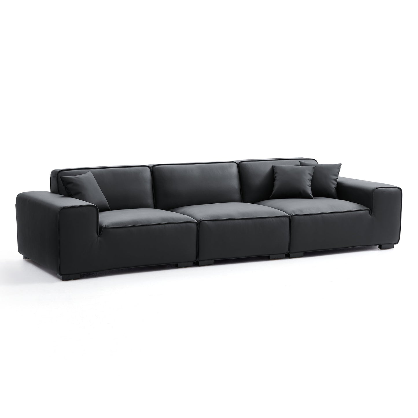 Domus Modular Black Leather Sofa Set-Black-129.9″