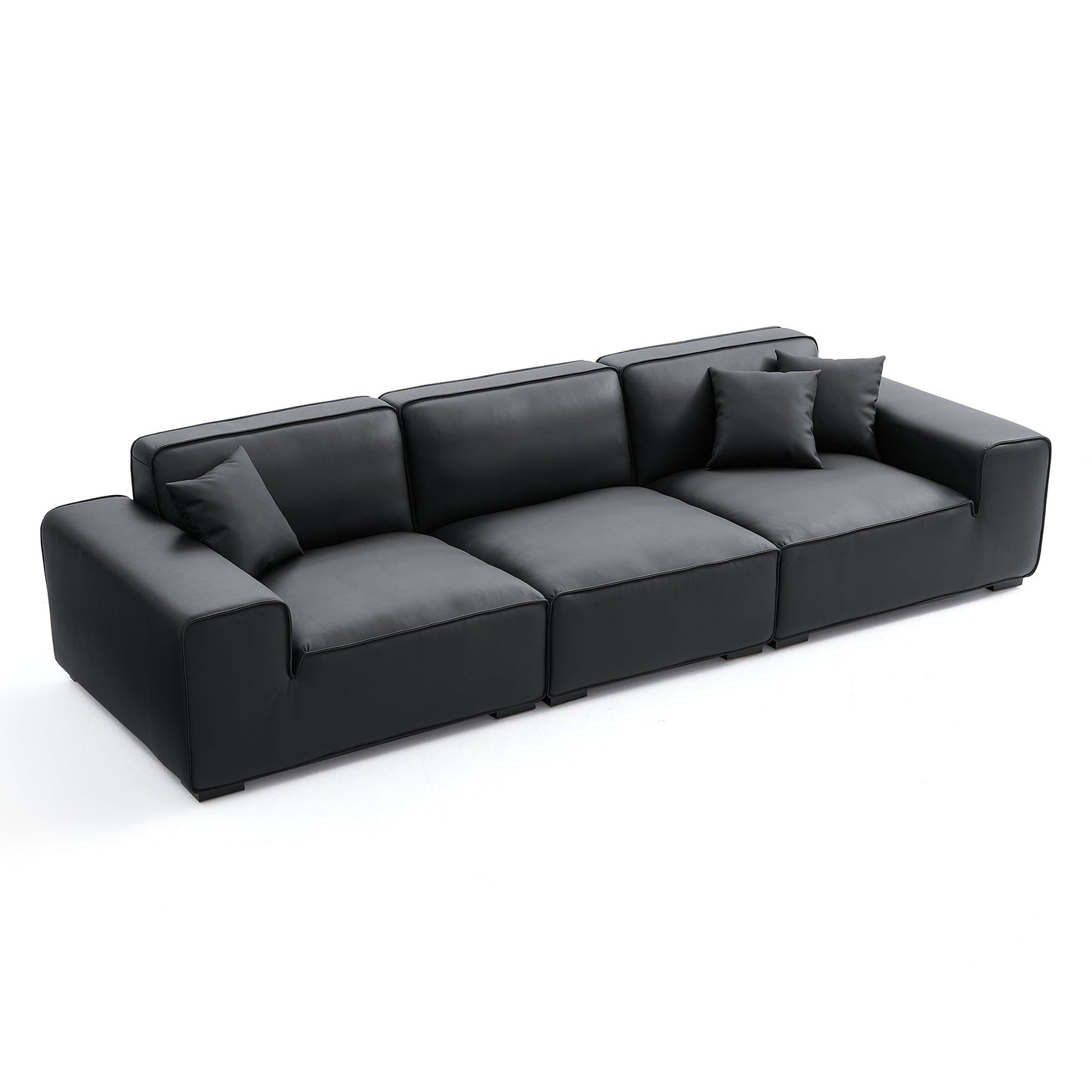 Domus Modular Black Leather Sofa-Black-129.9″