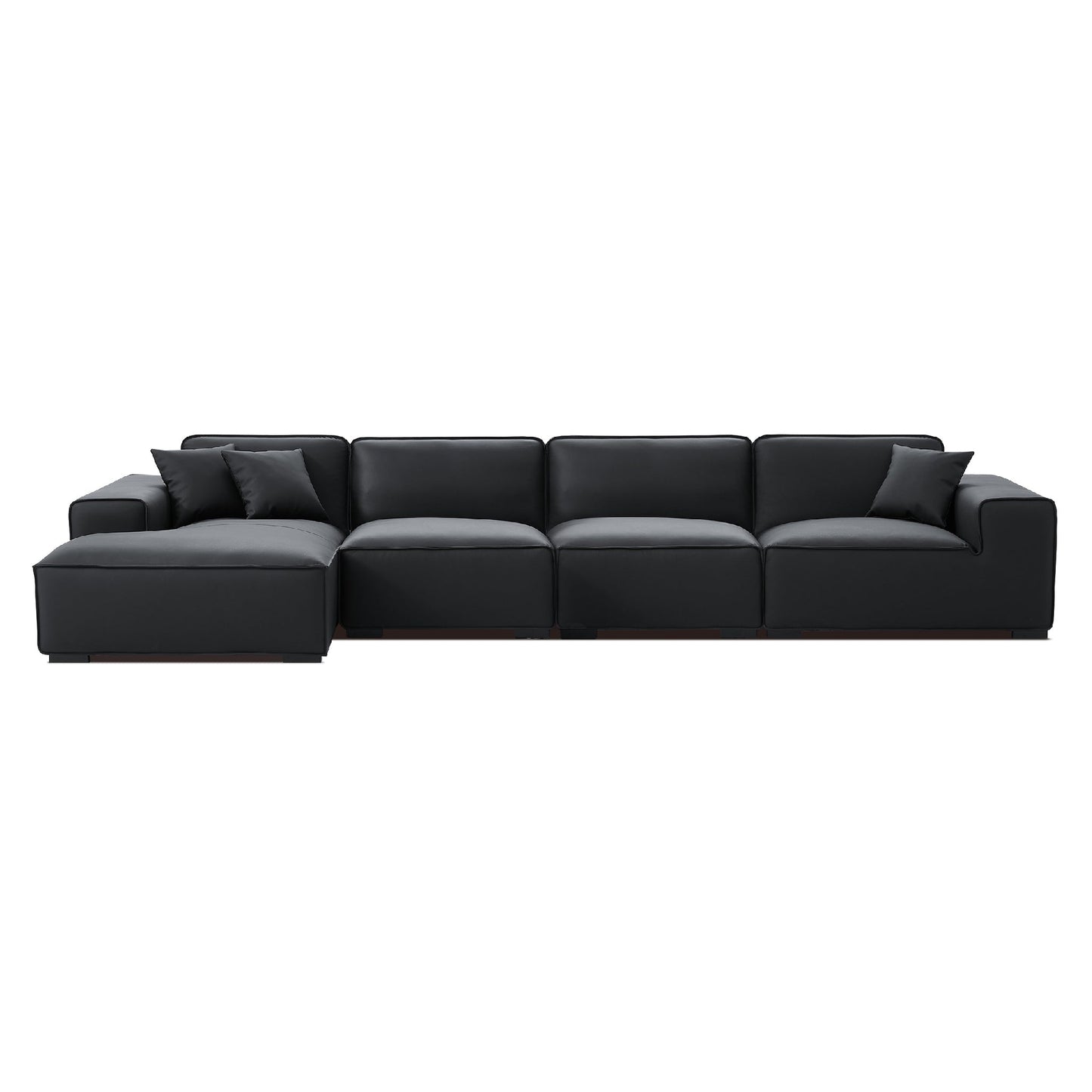 Domus Modular Black Leather Sectional Sofa-Black-161.4"-Facing Left
