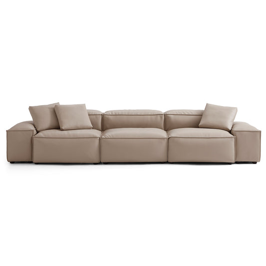 Flex Modular Khaki Genuine Leather Sofa-Khaki-142.9"-Low