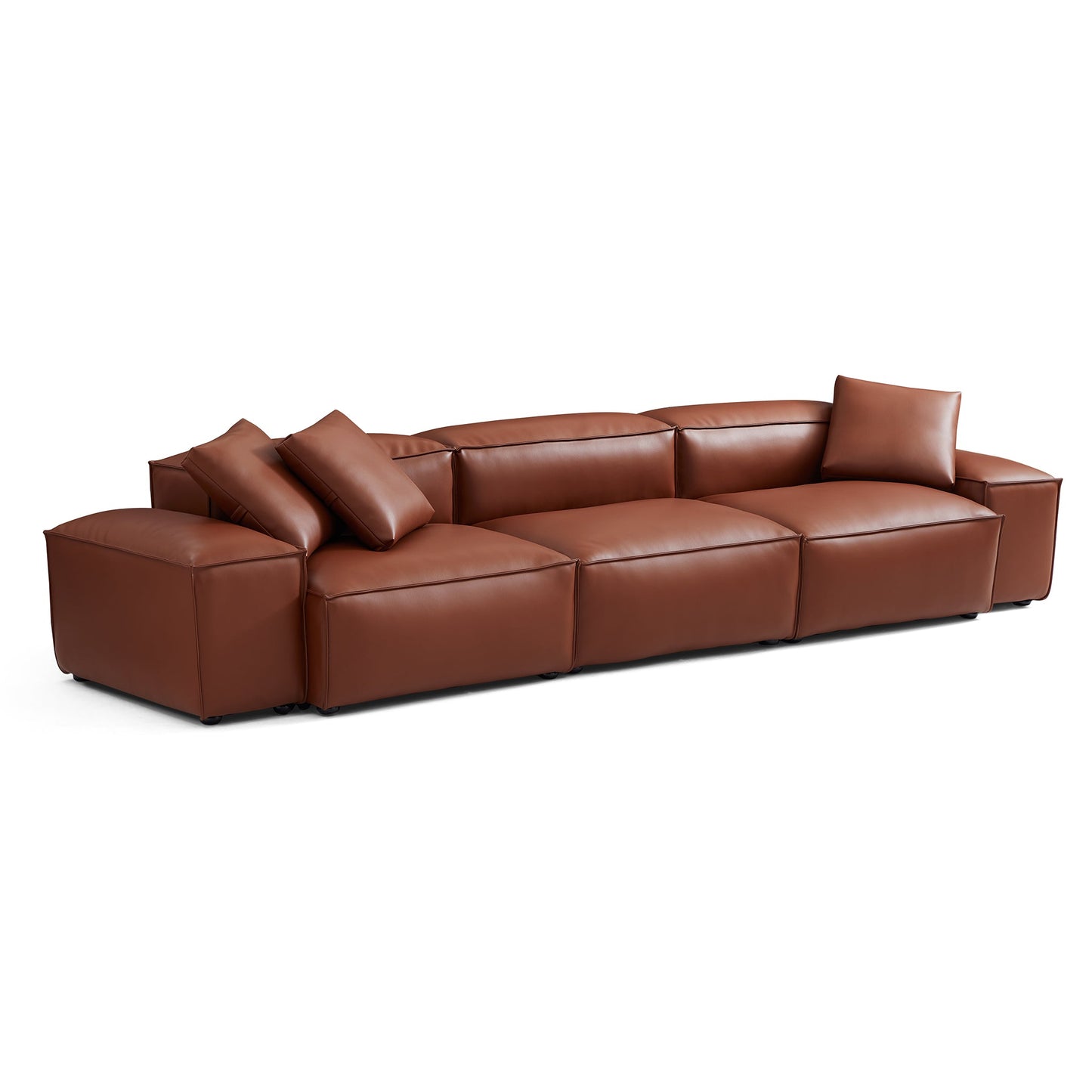 Cube Modular Brown Genuine Leather Sofa-Brown-142.9"-Low