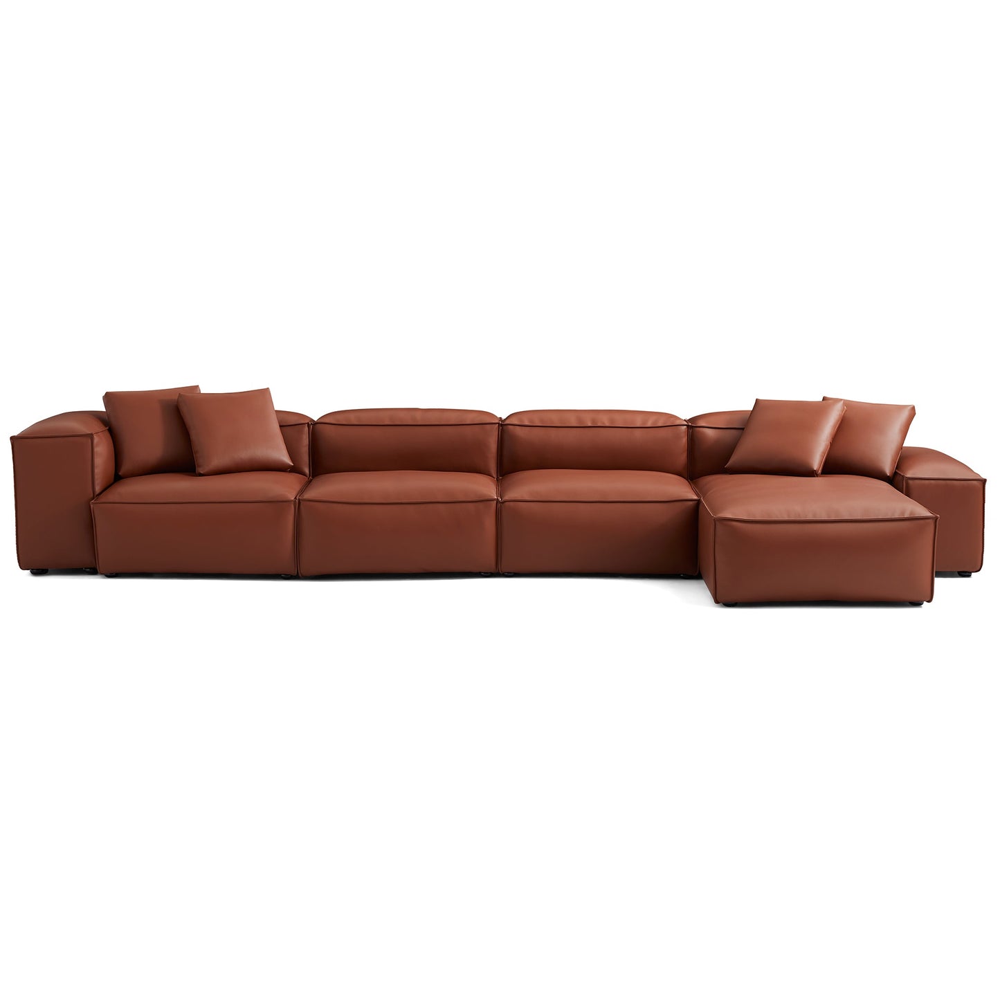 Cube Modular Brown Genuine Leather Sectional-Brown-180.3"-Low & High
