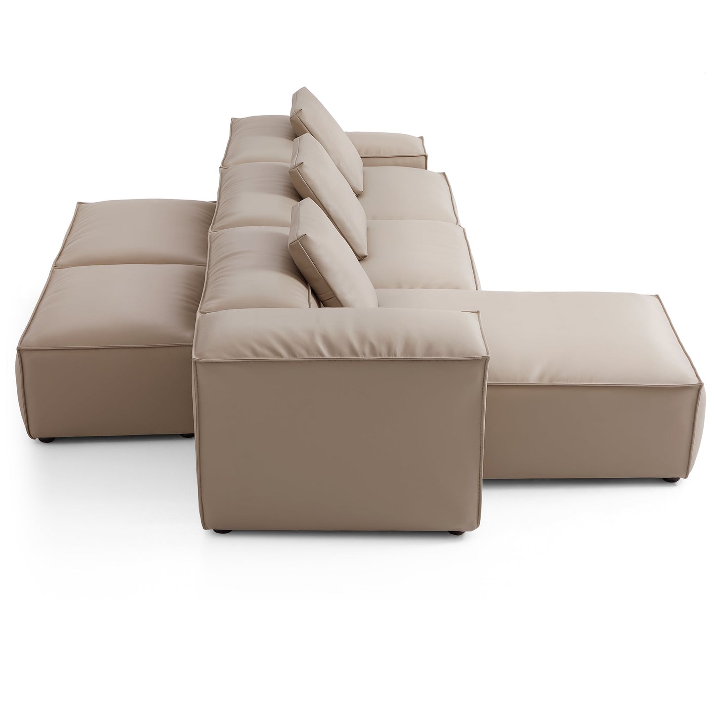 Flex Modular Khaki Genuine Leather Double Sided Sectional-Khaki-142.9"-Low & High