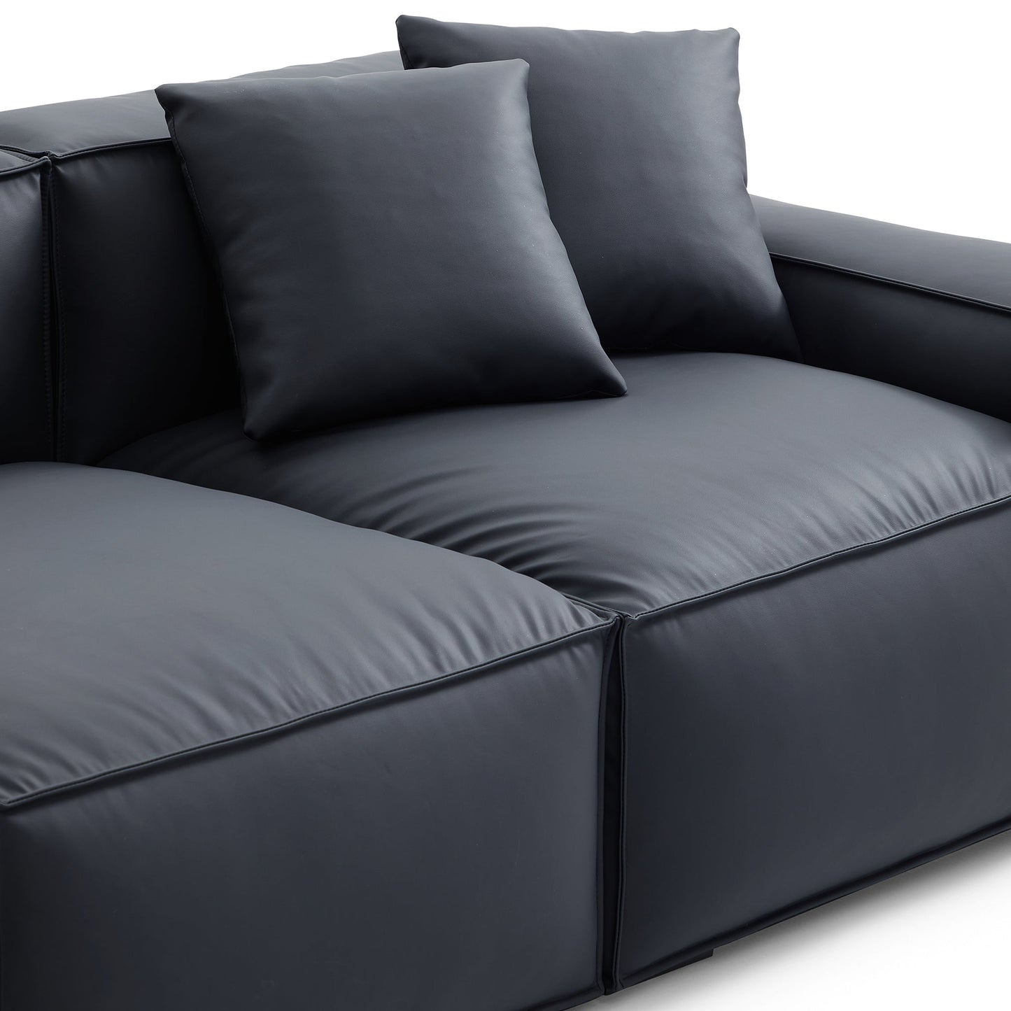 Geometry Minimalist Black Leather Sofa-Black