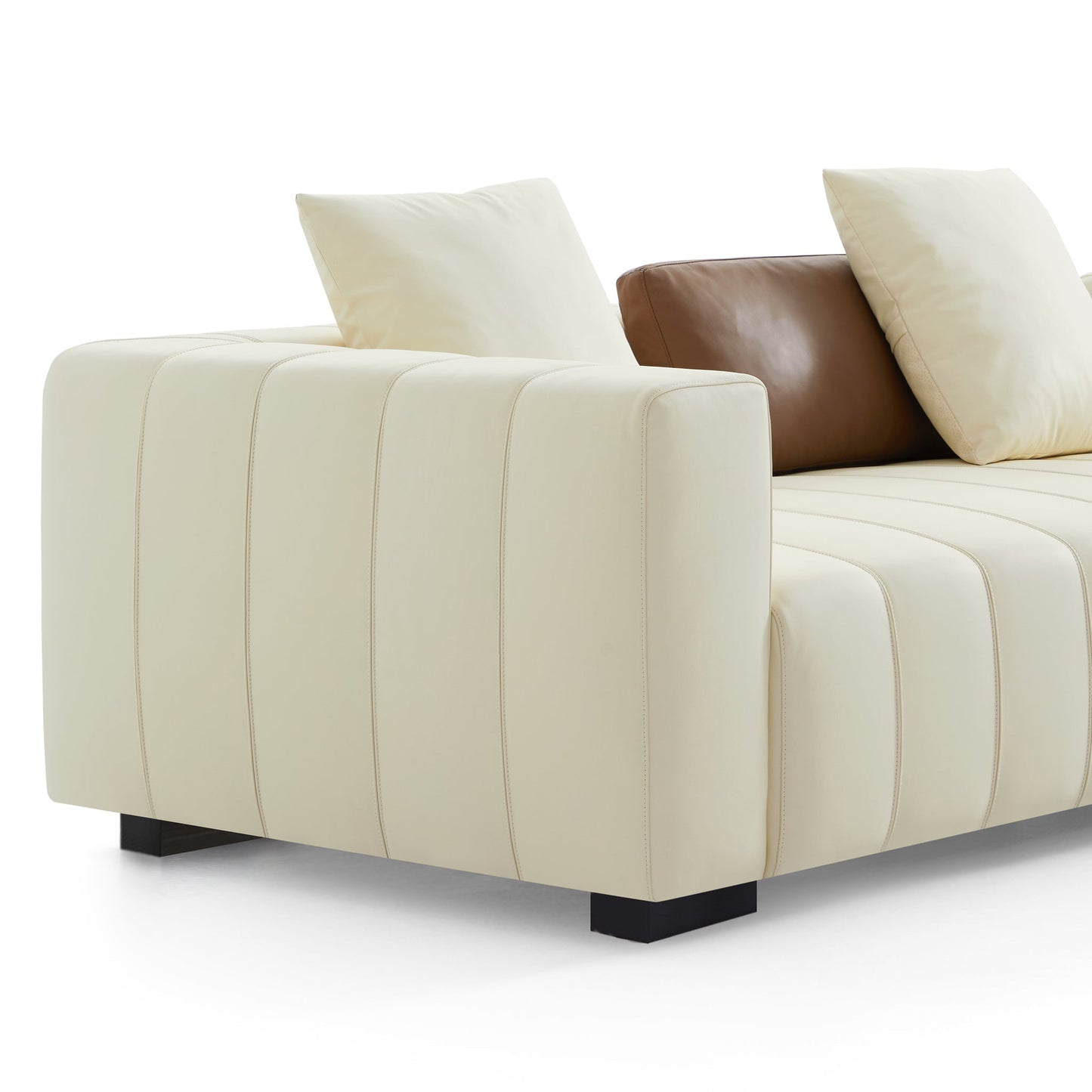 Piano L Shaped Leather Sectional Sofa with Coffee Table-Beige & Brown