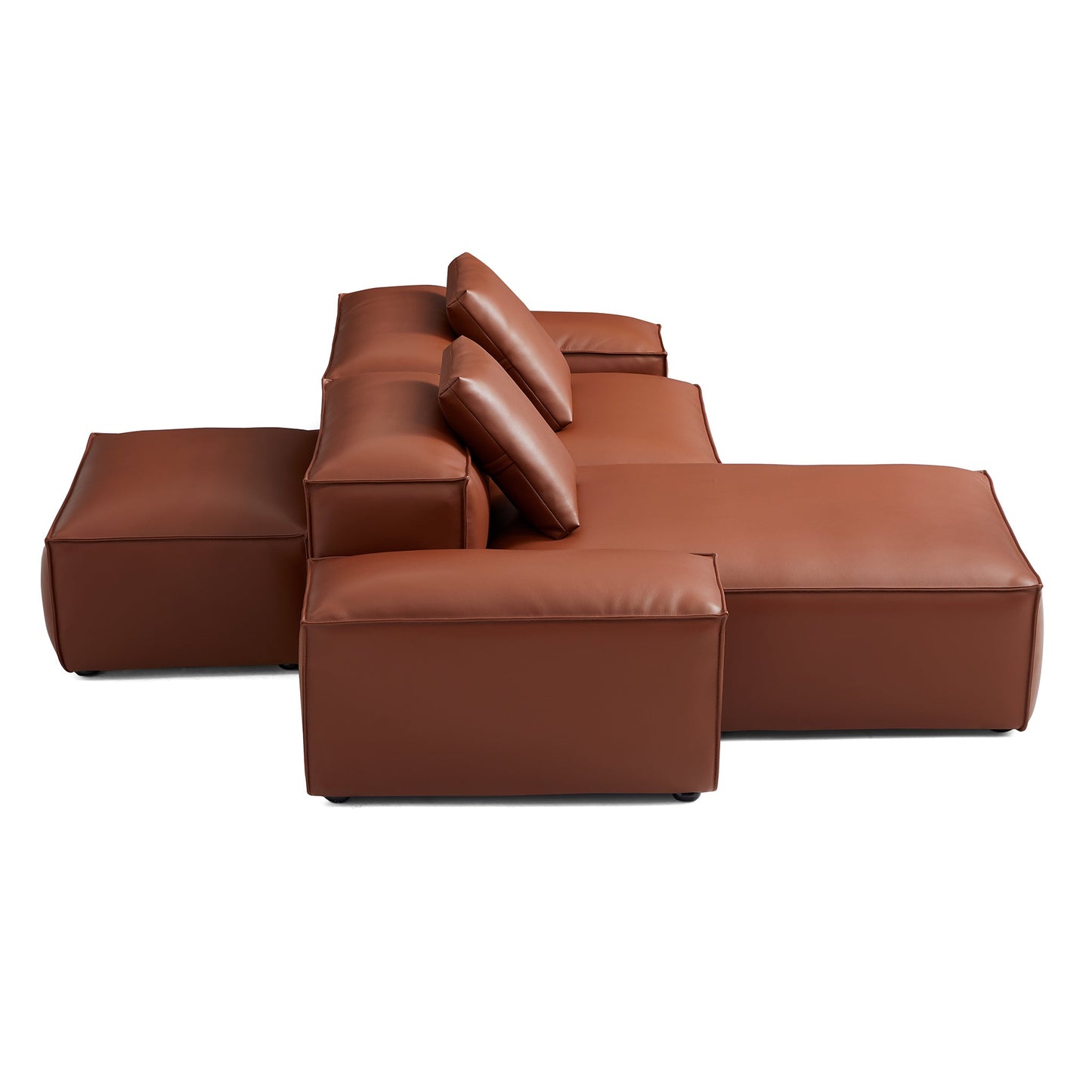 Cube Modular Brown Genuine Leather Double Sided Sectional-Brown-105.5"-Low