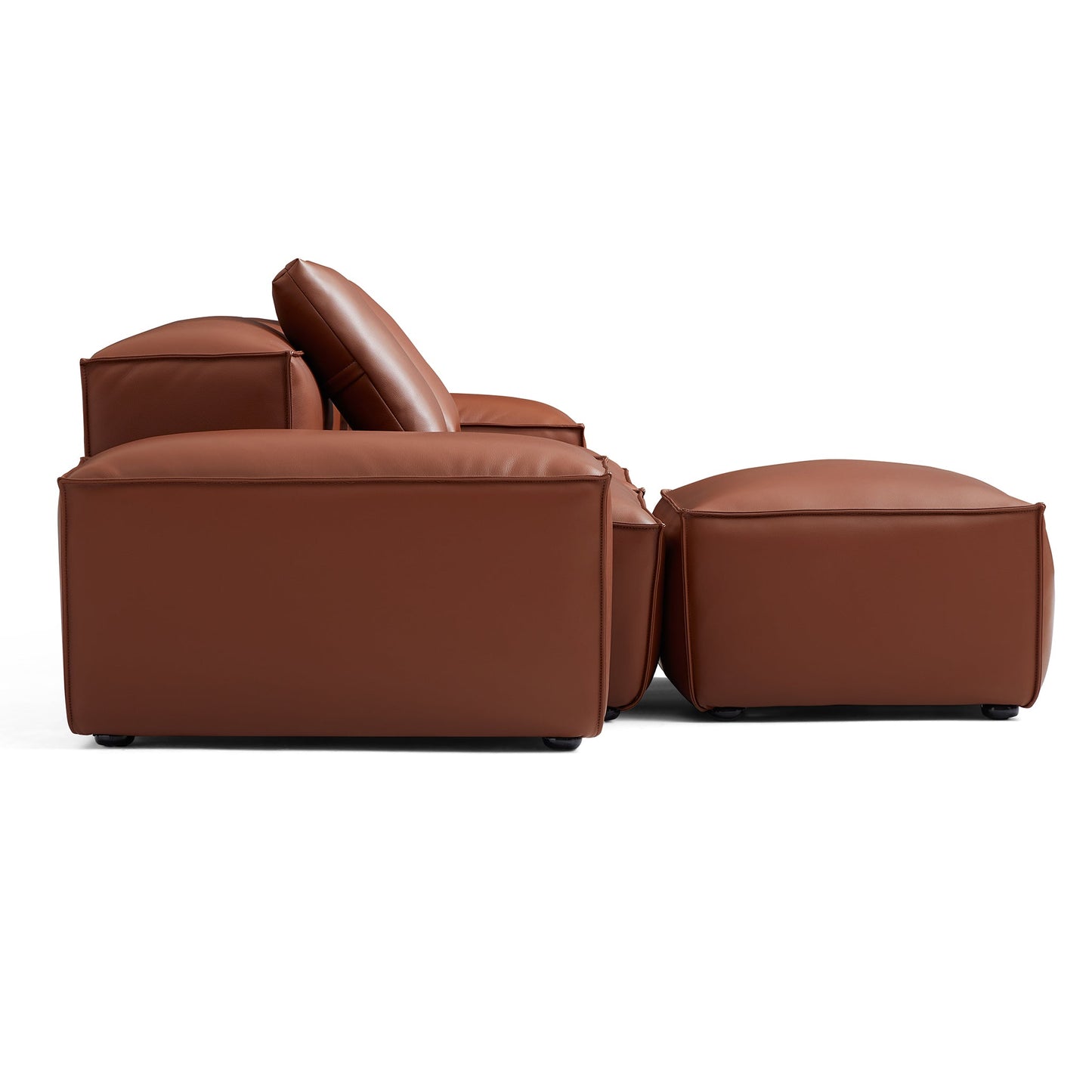 Cube Modular Brown Genuine Leather Sofa with Ottoman-Brown