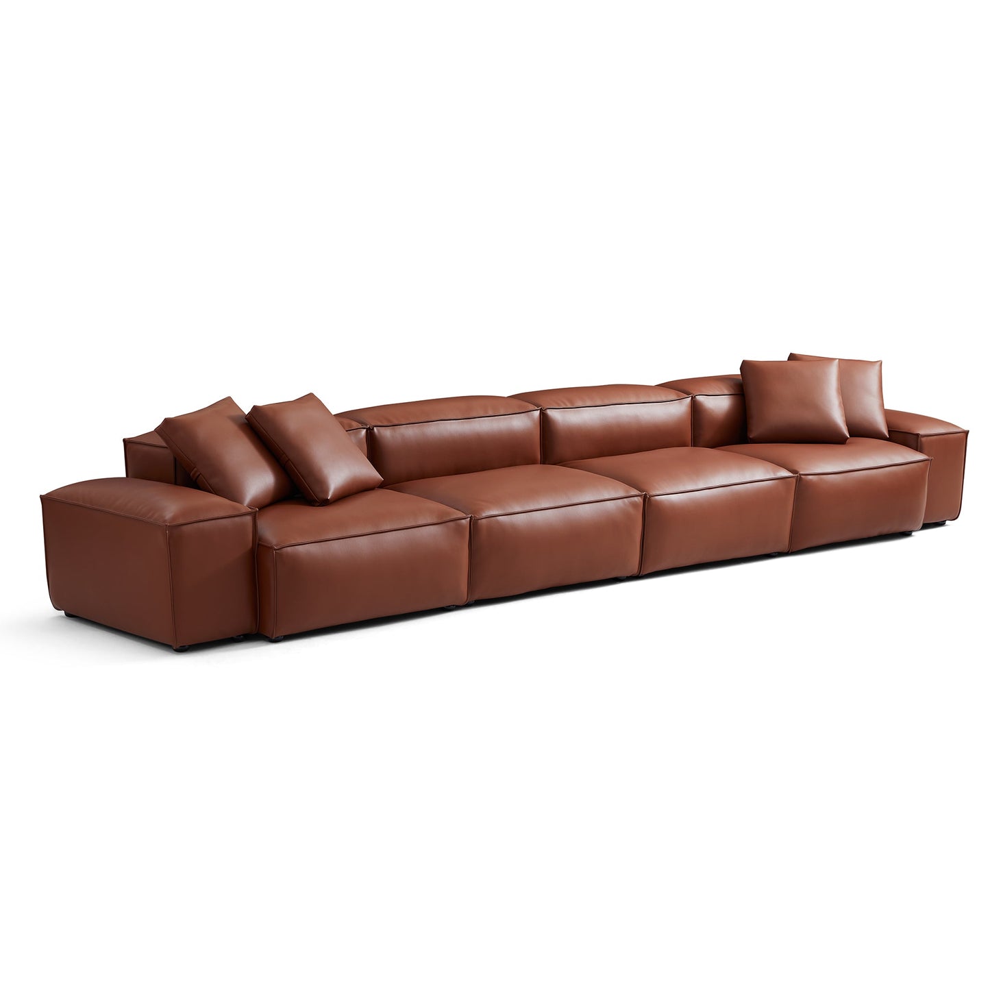 Cube Modular Brown Genuine Leather Sofa-Brown-180.3"-Low