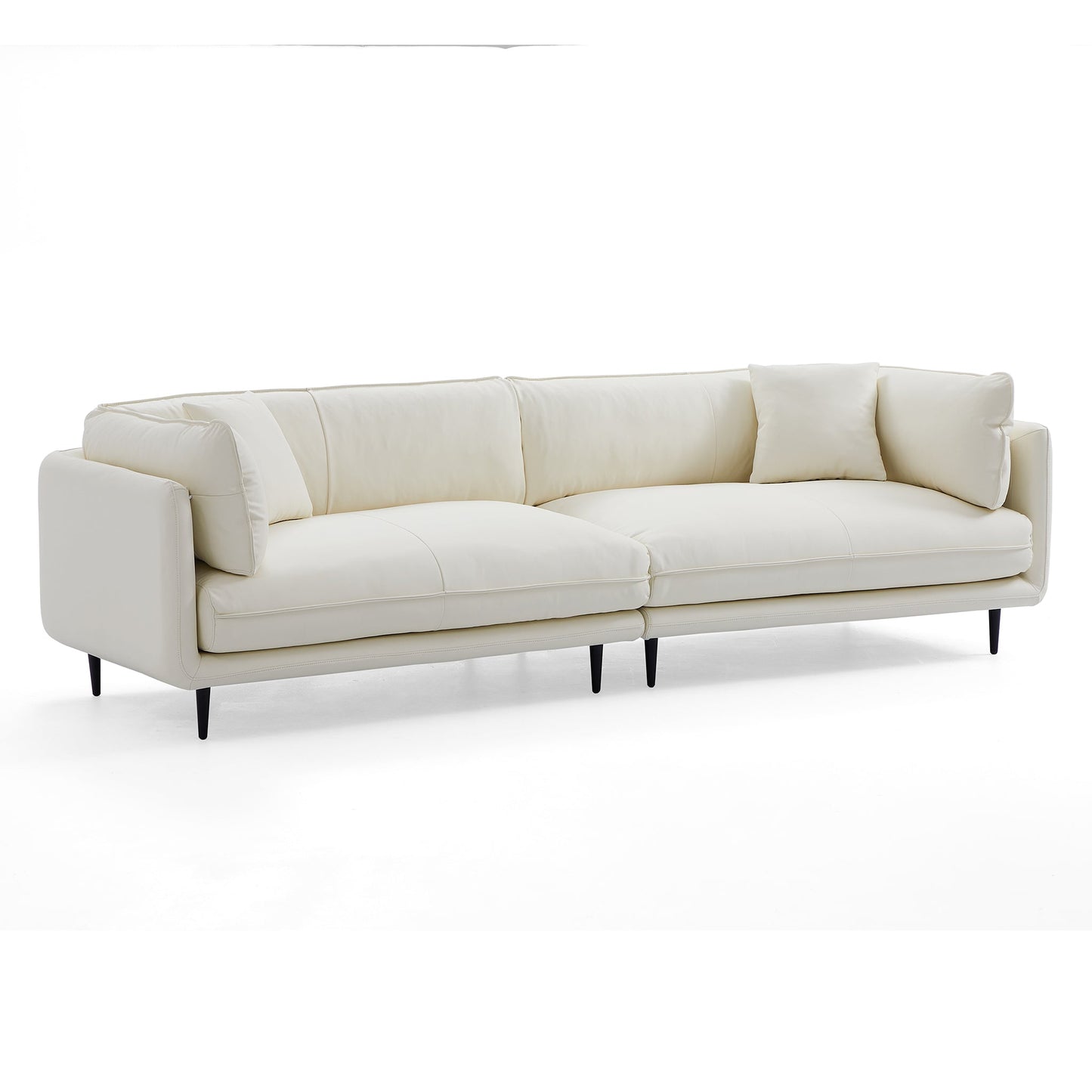 Vanilla White Leather Sofa-White-107.1″