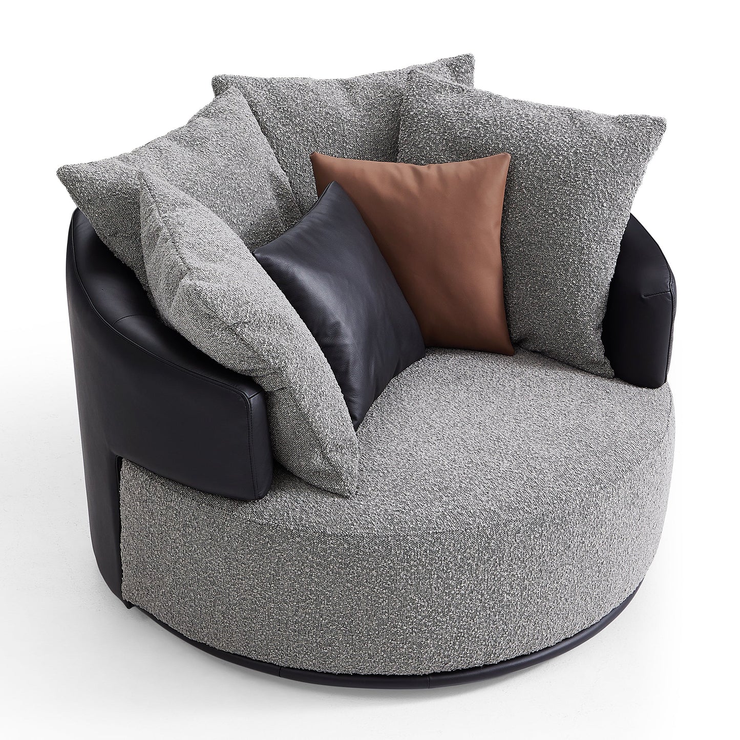 Luna Swivel Light Gray Boucle Fabric Lounge Chair-Gray